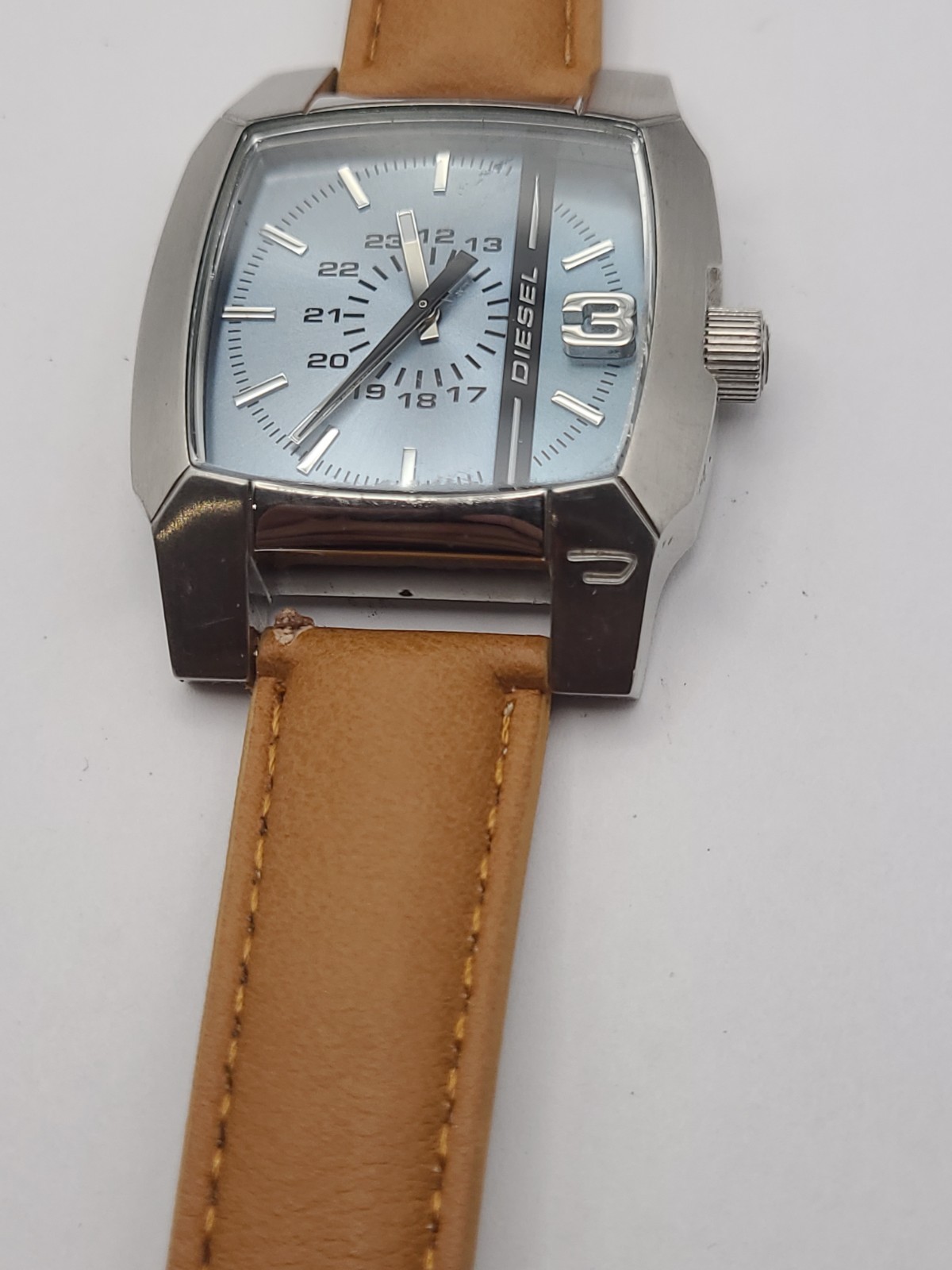 Diesel DZ-1123 Wristwatch Quartz Light Blue Dial Brown Dial New Battery Working