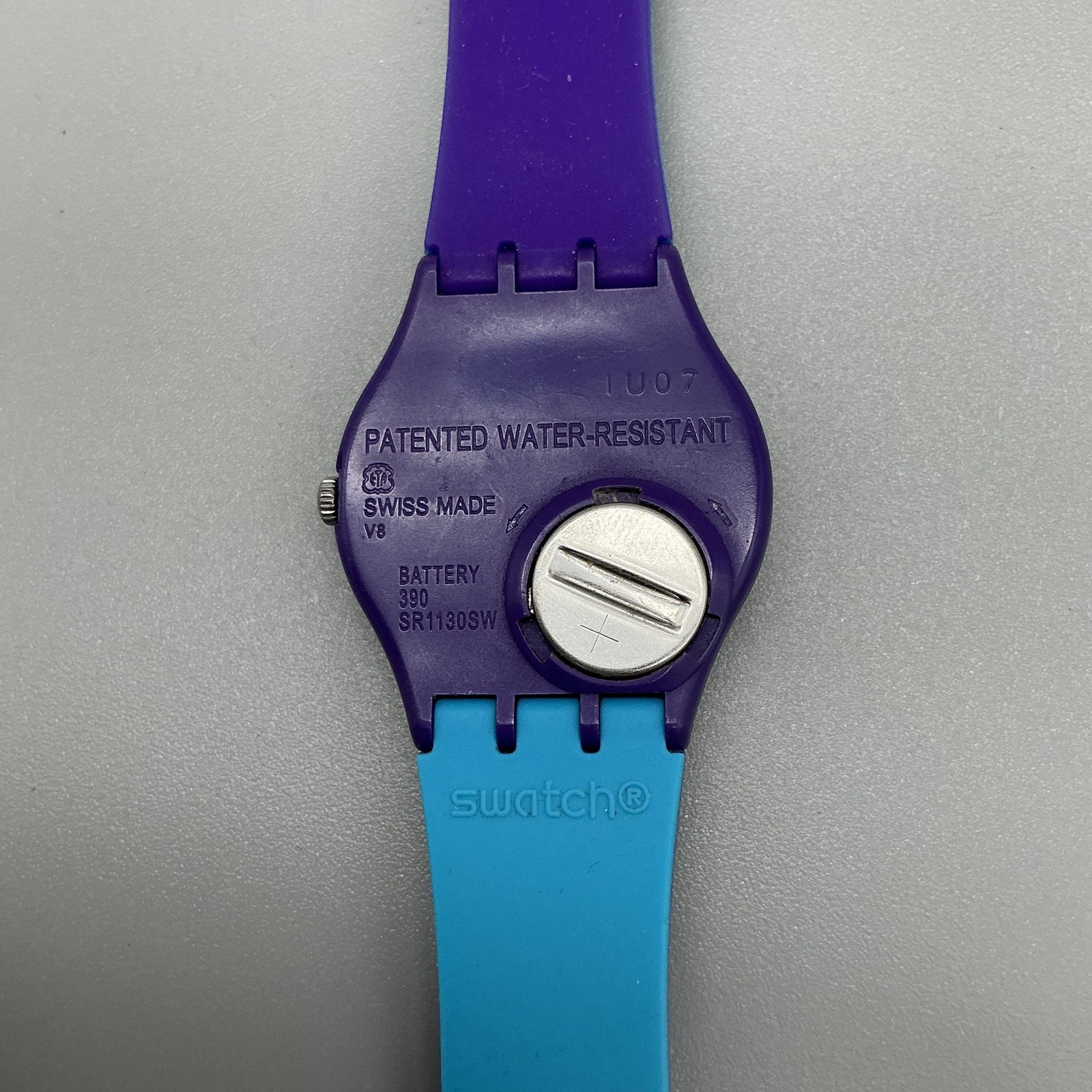 Swatch Mixed Up GV128 Mens Watch 34mm Blue Purple Swiss Made New Battery