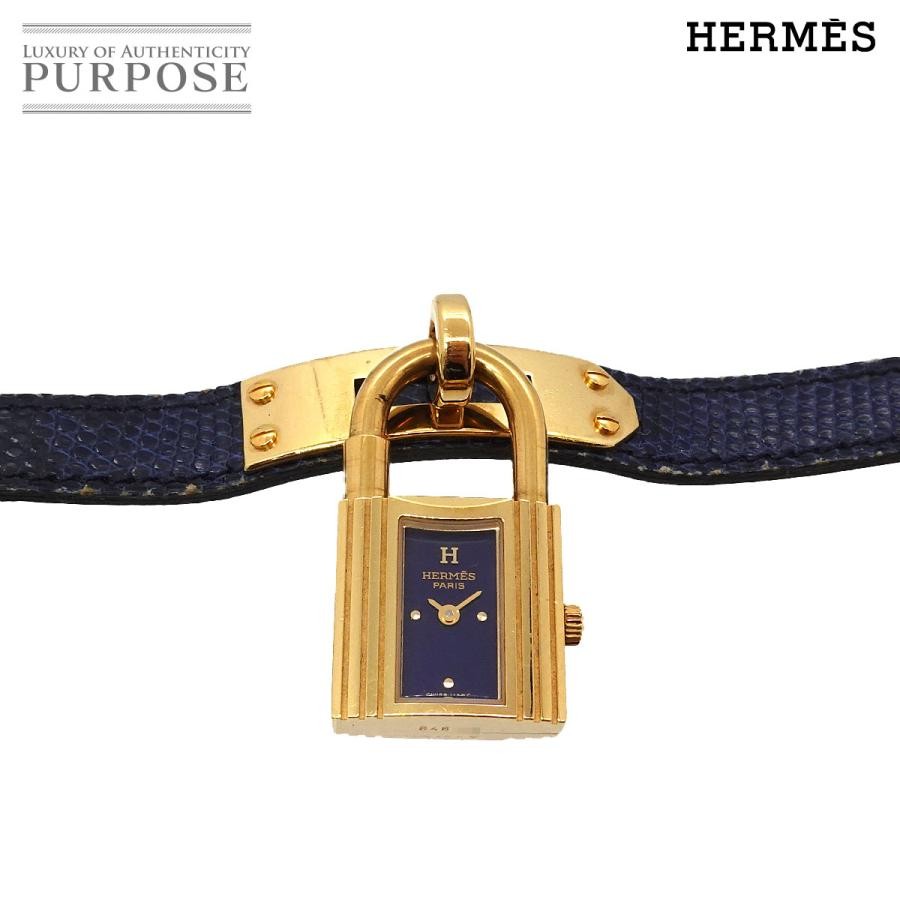 HERMES Kelly Watch Vintage Women’s Quartz Navy Lizard Leather Swiss Watch