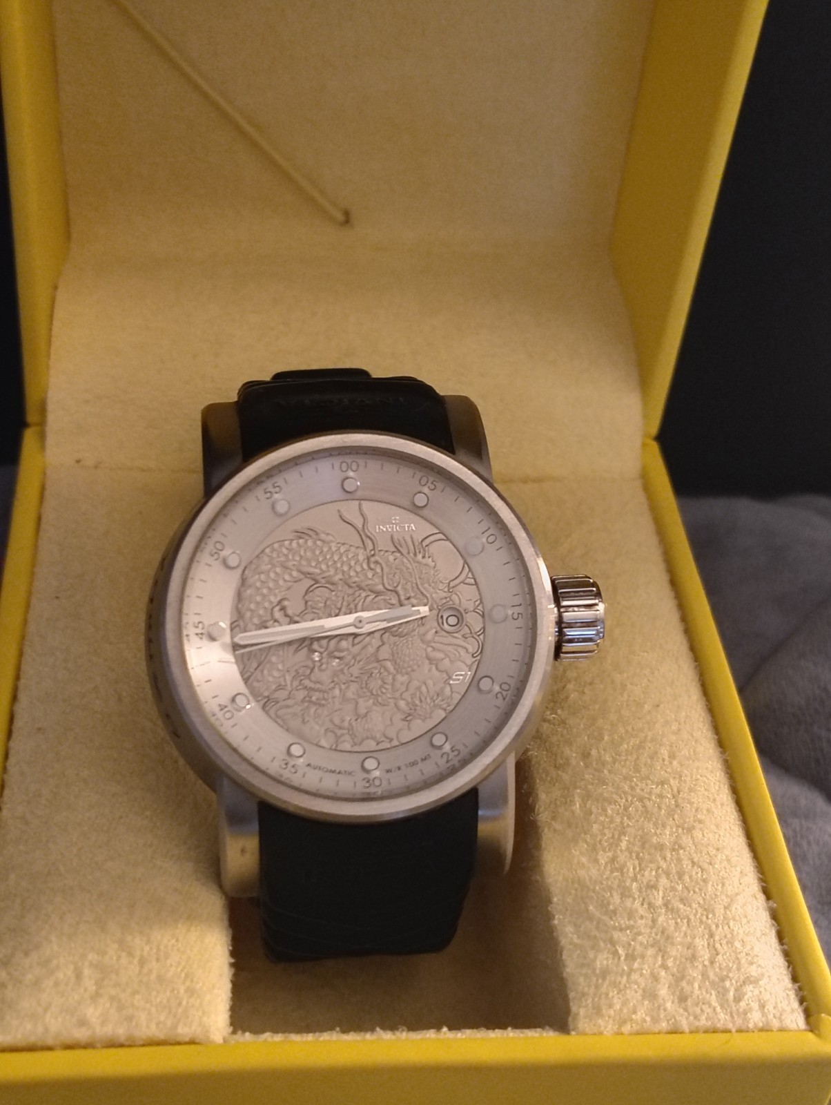 Invicta S1 Dragon Automatic Men’s 52mm+ Silver Dial 100m Black/Red Strap