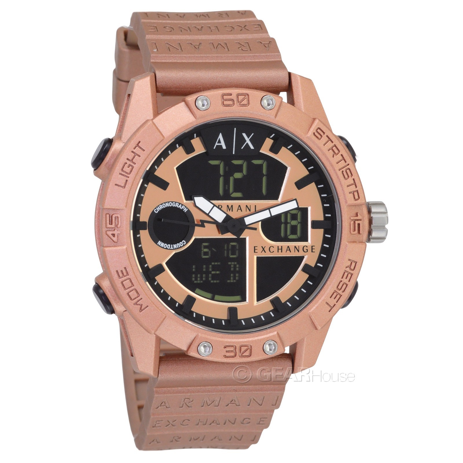Armani Exchange D-Bolt Mens Analog Digital Watch, Black Dial, Matte Copper Band