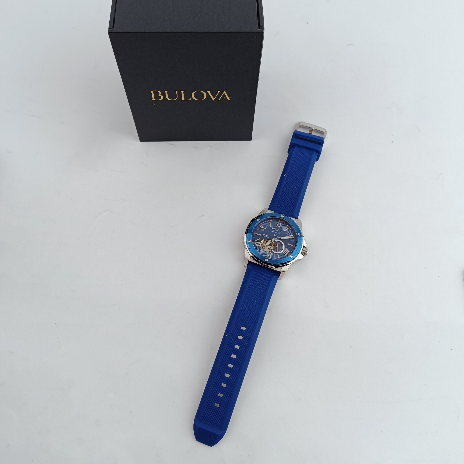 Bulova Marine Star 98A303 Men’s Automatic 45mm Blue Dial Rubber Strap Watch
