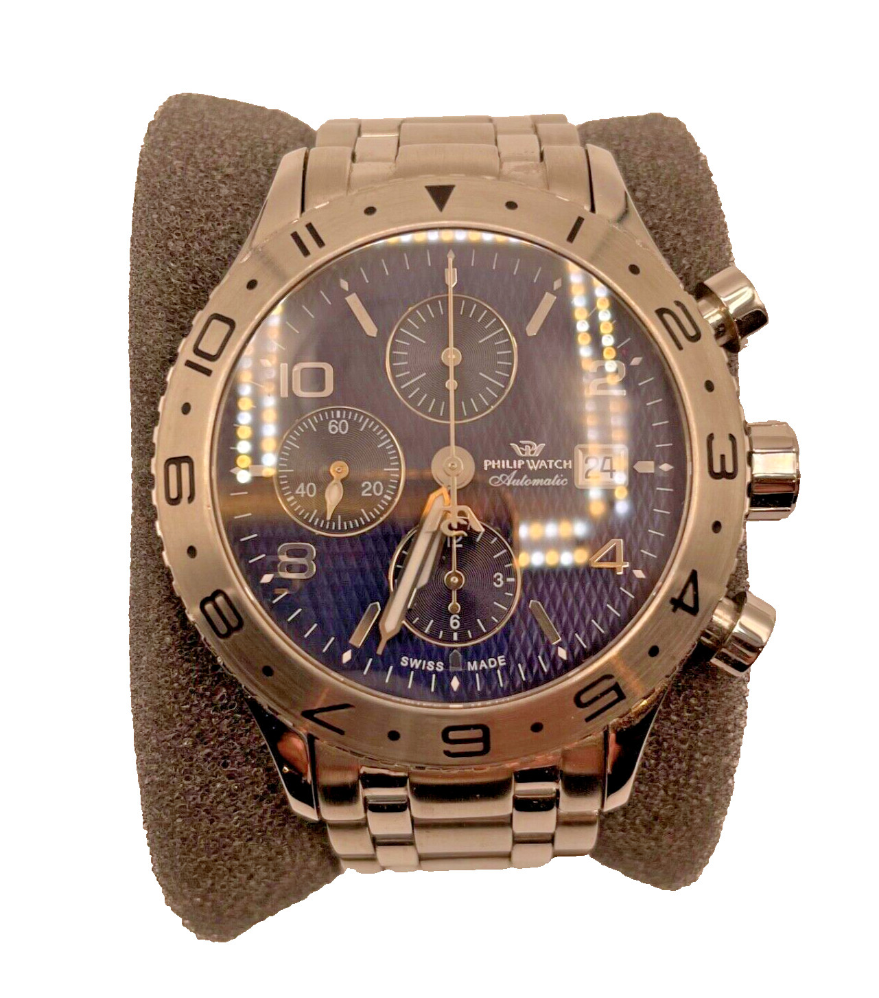 Philip Valjoux 7750 Automatic Chronograph Men’s Watch 44mm Original SS Bracelet
