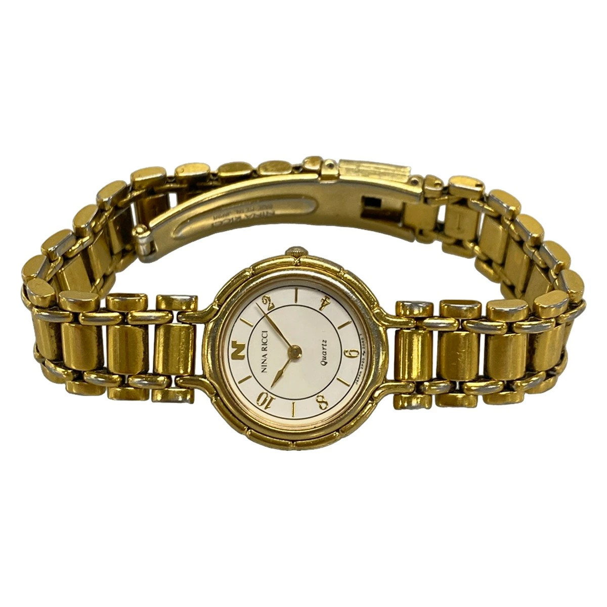 [A1R] Used Nina Ricci Watch White Dial Fashion Gold Plated Ladies [x2w]