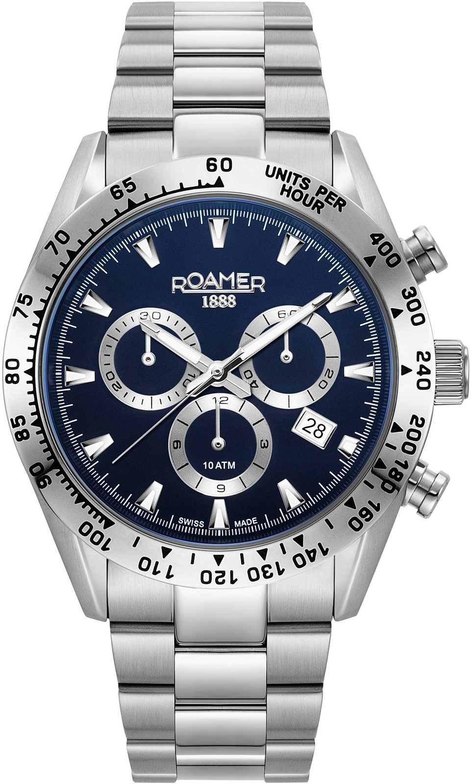 Roamer 850837 41 45 20 Monza 100 Chrono silver blue Stainl.Steel Men’s Watch NEW