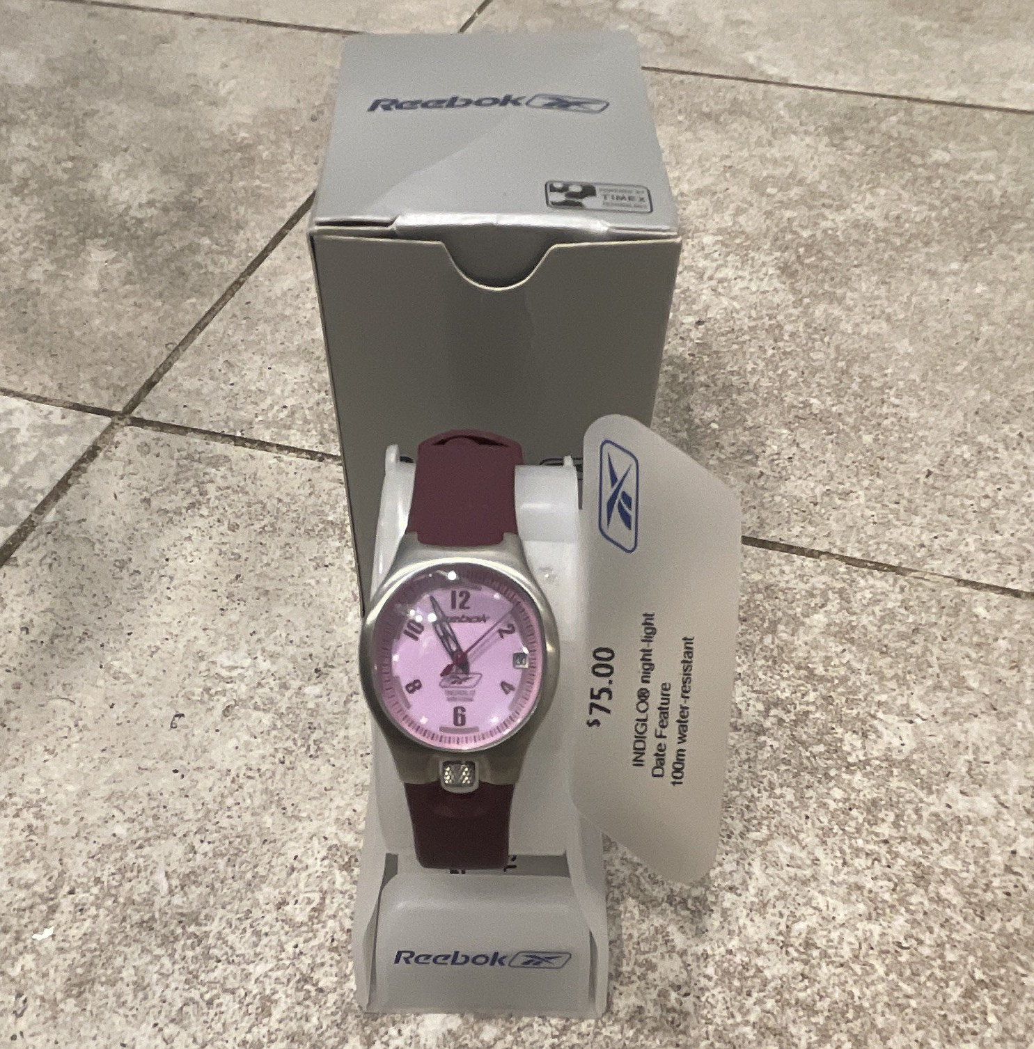 Reebok INDIGLO Women’s Pink Dial Purple Rubber Strap Quartz Date 100m w/Box