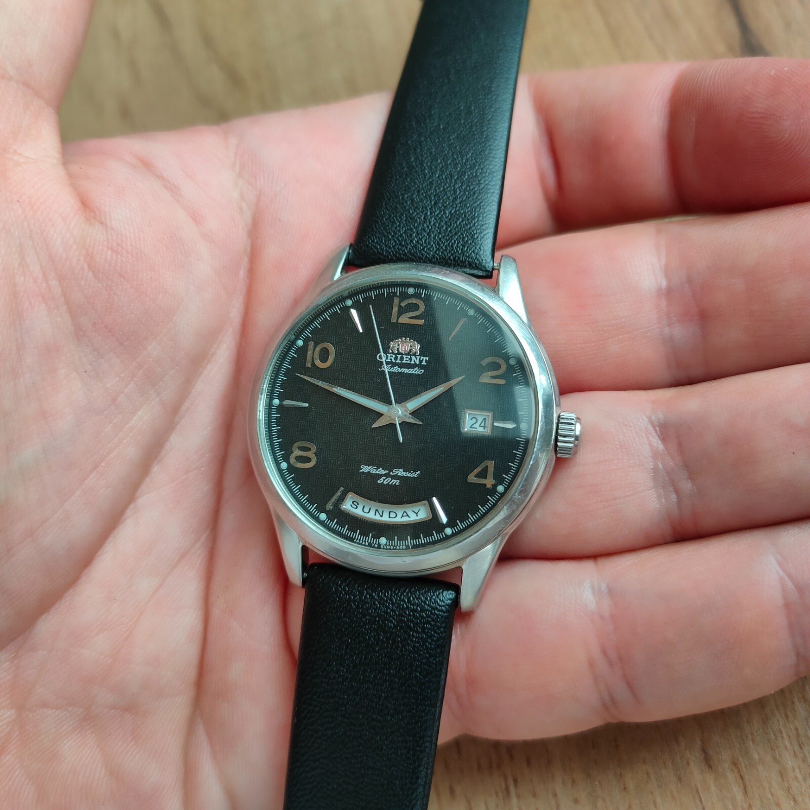 Rare Orient President Titanium watch day date orient Automatic Watch black watch