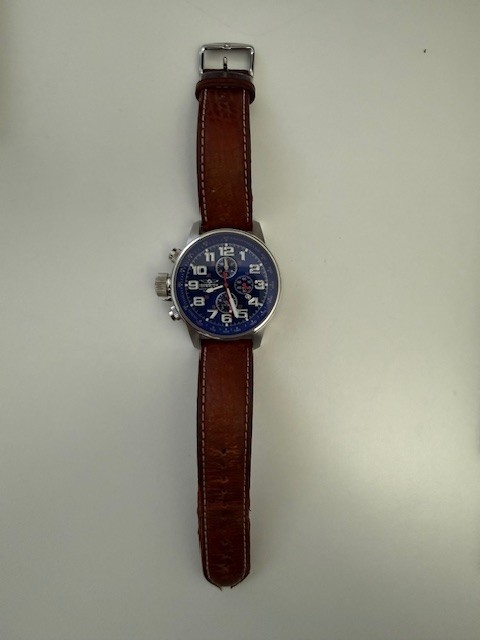 invicta chronograph stainless steel mens watch leather left handed model 3328