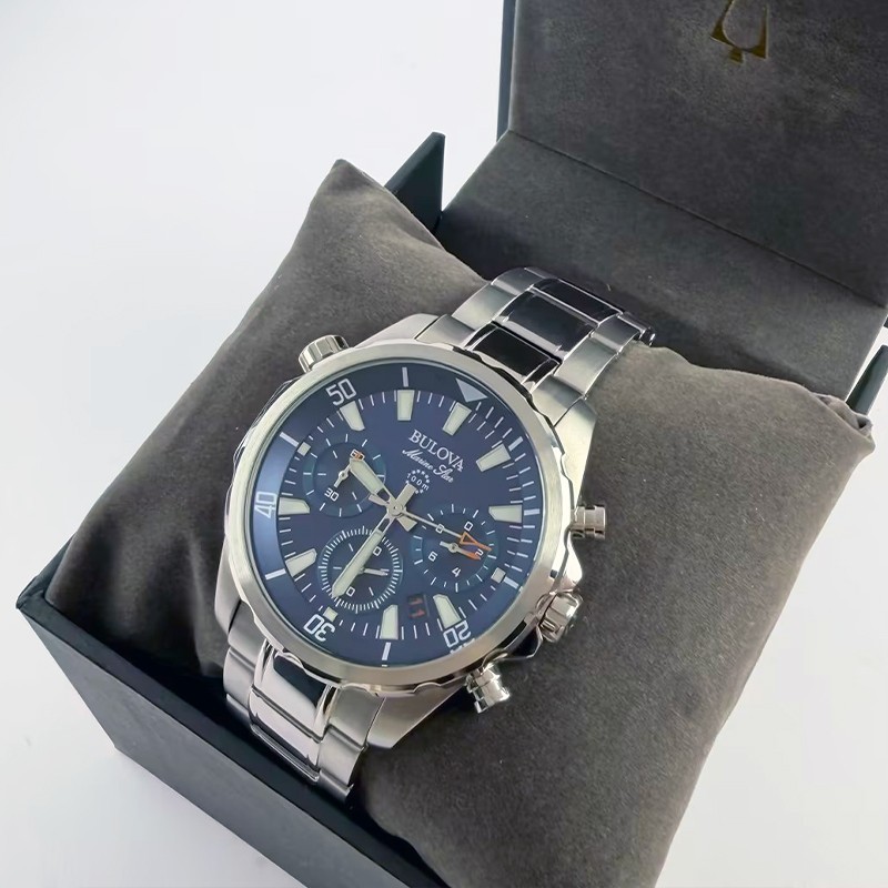 Bulova Marine Star Blue Dial Men’s 96B256 Quartz Watch 43mm New Stainless Steel