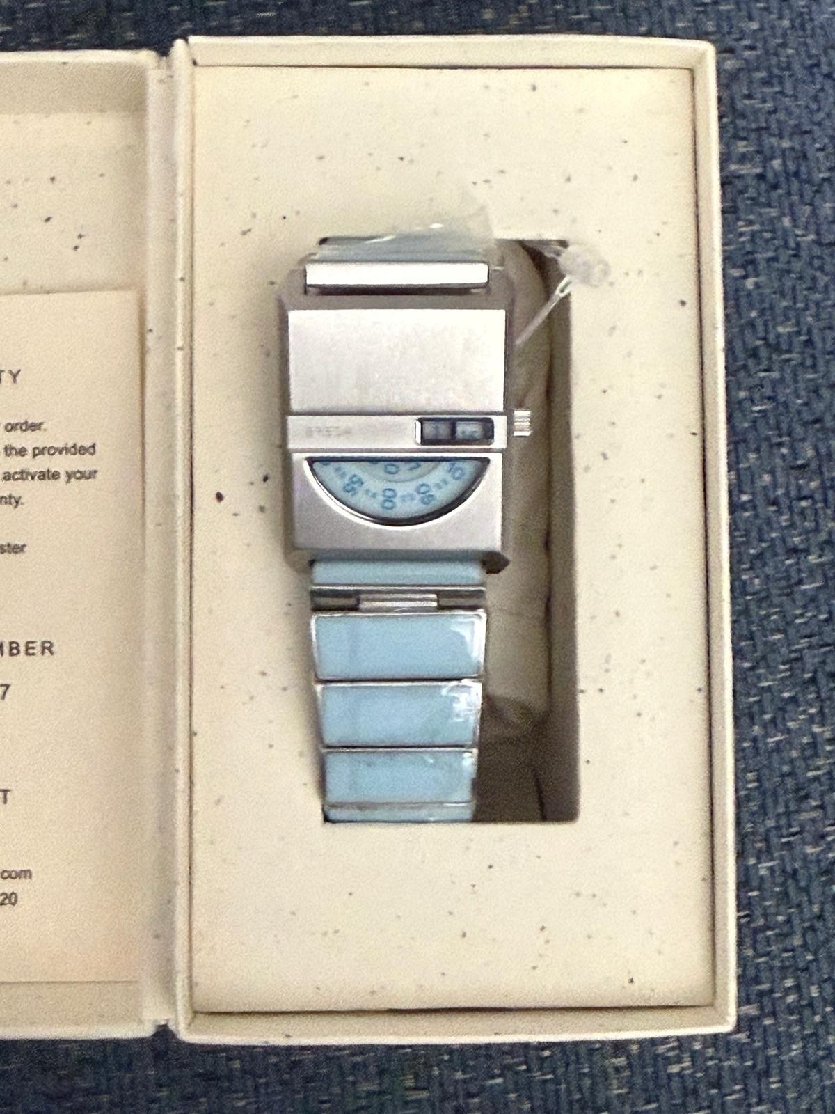 Breda Pulse Tandem Stainless Steel Bracelet Watch, 26mm light Blue/purple