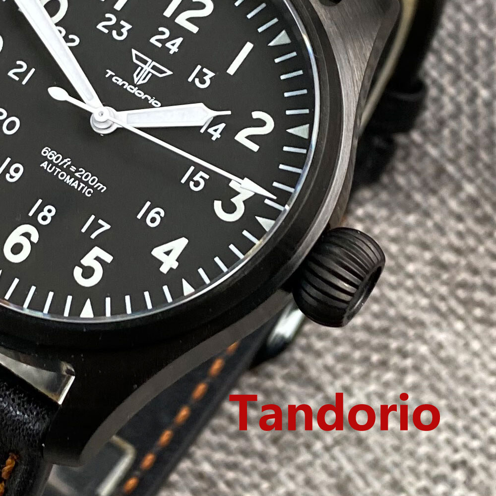 Tandorio 39mm 20ATM NH35A PT5000Sapphire Glass Black PVD Pilot Diving Men Watch