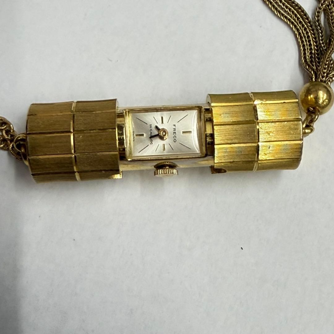 FRECO Hand-Wound Pendant Watch Necklace Gold Cylinder Slide Open/Close