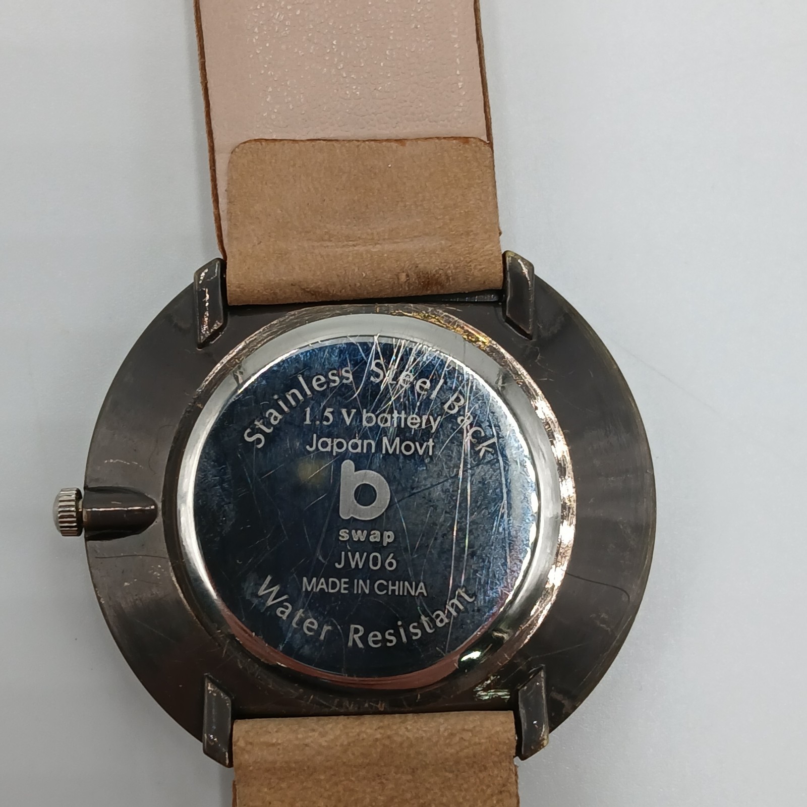B Swap Watch 8in Wrist Tan Suede Hand Painted Aztec Teal Bezel Quartz WORKS