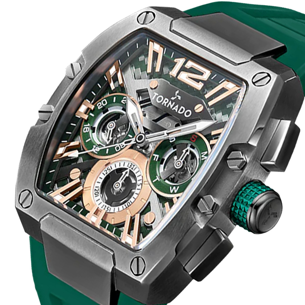 Tornado Xenith Men’s Multi Function Watch | Green Dial, 43x54mm, 100 m (10 ATM)