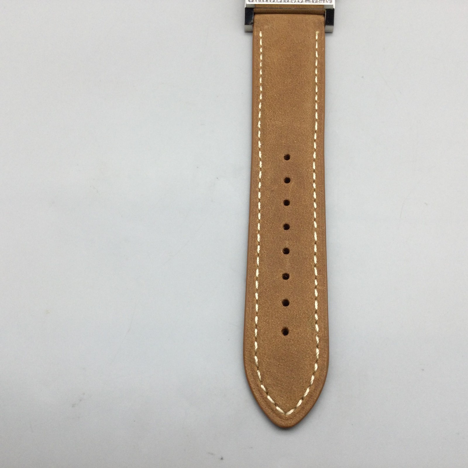 DMQ Square Watch Womens 28mm Silver Tone Crystals Tan Leather Strap New Battery