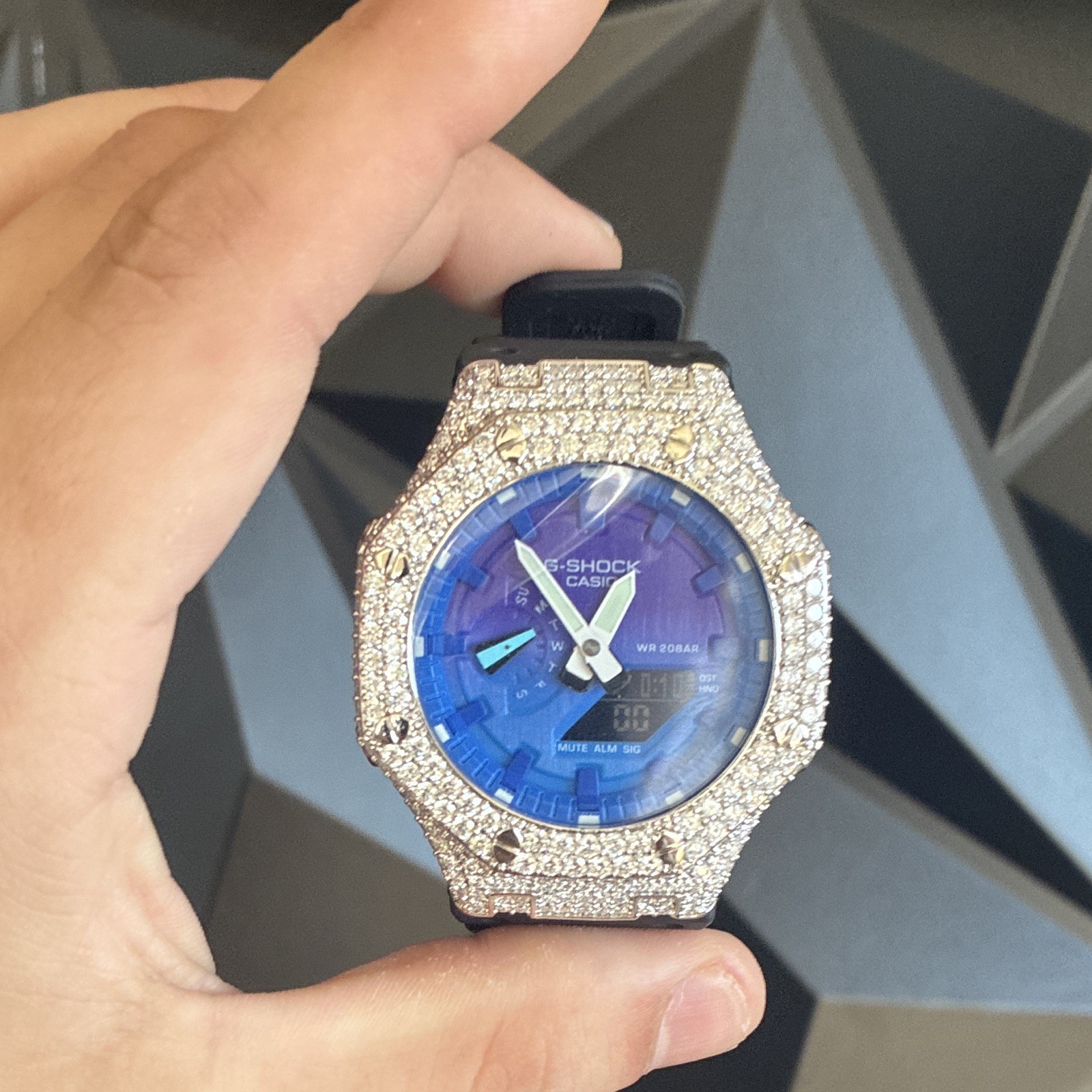 *ICED OUT* Casio G-SHOCK Analog/Digital Blue Dial Black Resin Box Papers
