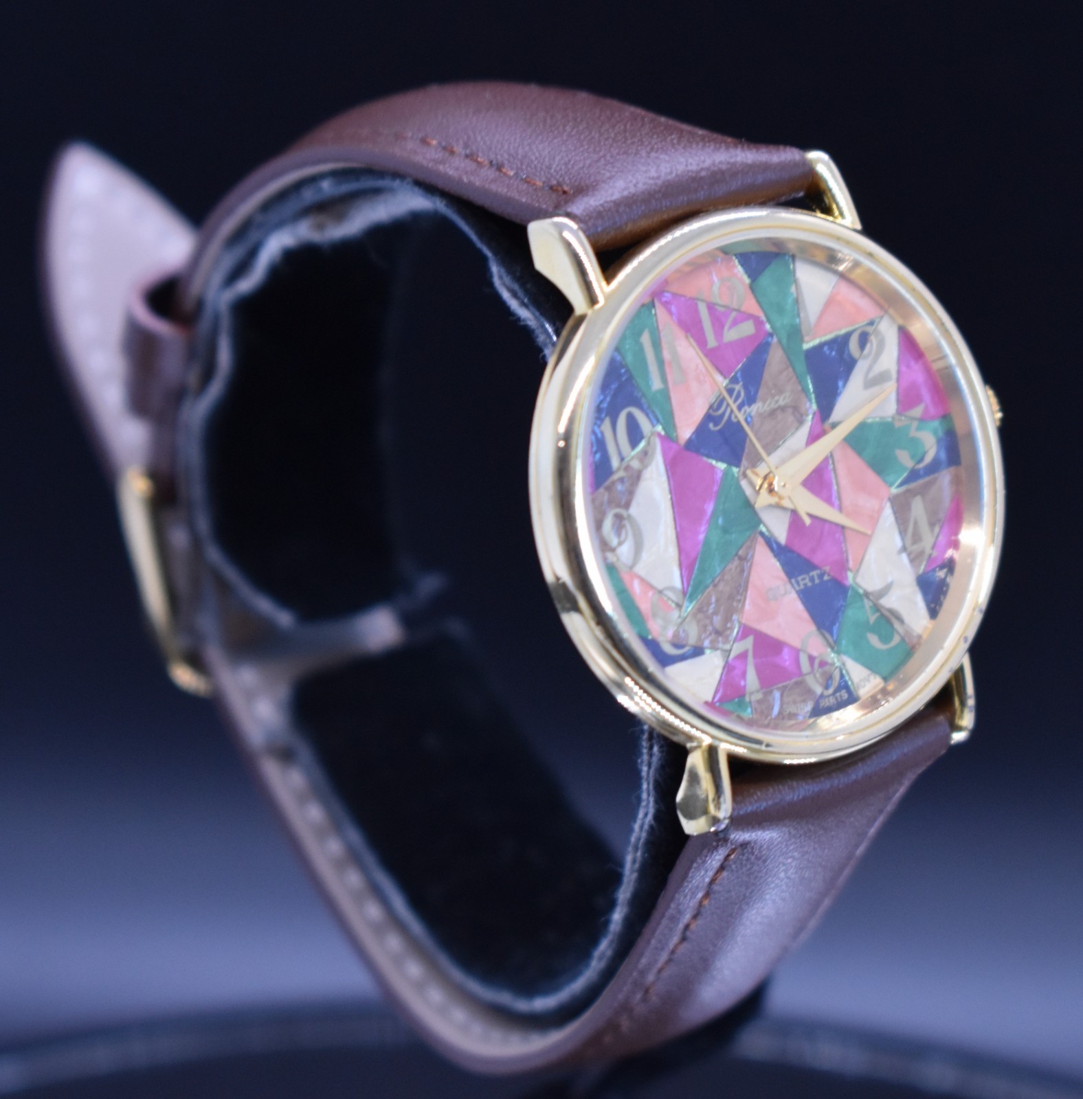 Vintage Ronica Abstract Geometric Art Dial Quartz Watch Women Swiss 80s Dress