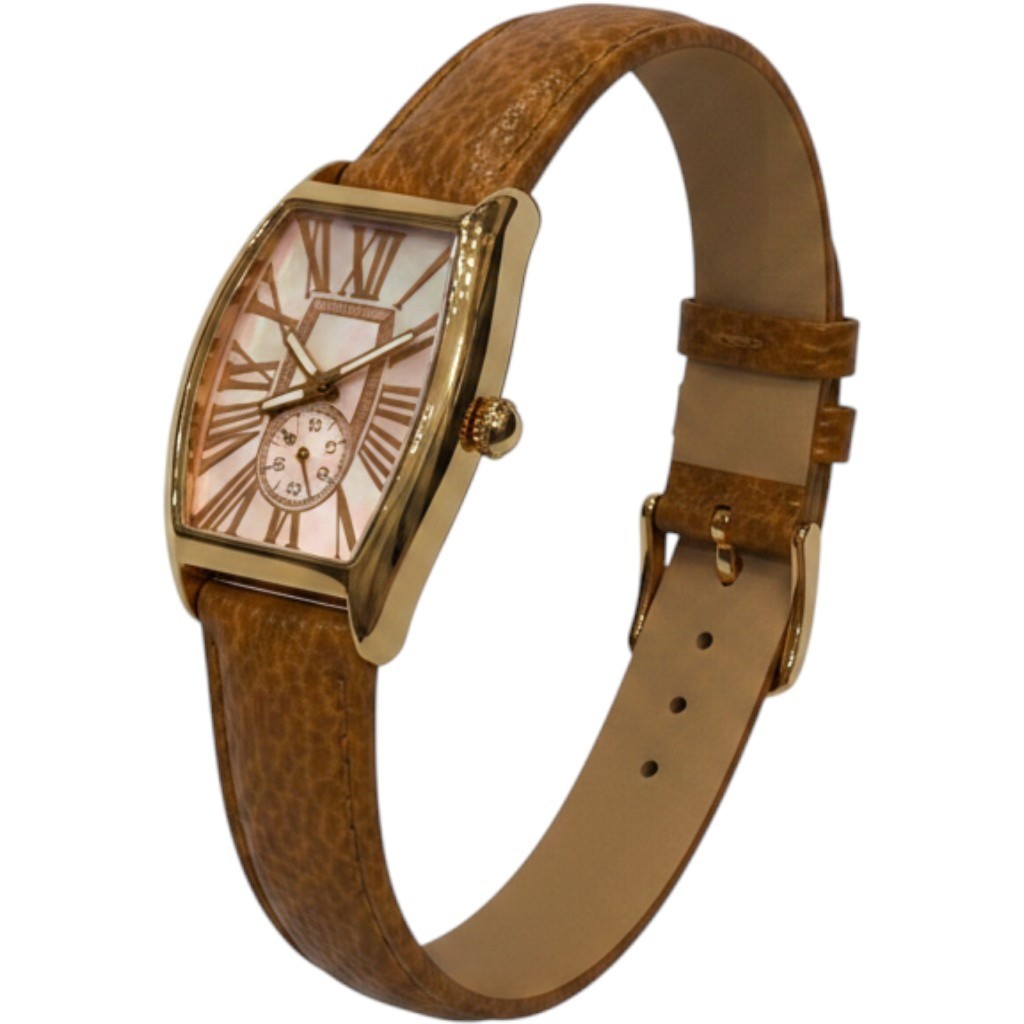 Bronzo Italia Rose Gold Tone Bronze Tonneau Watch Tan Leather Strap Swiss Parts