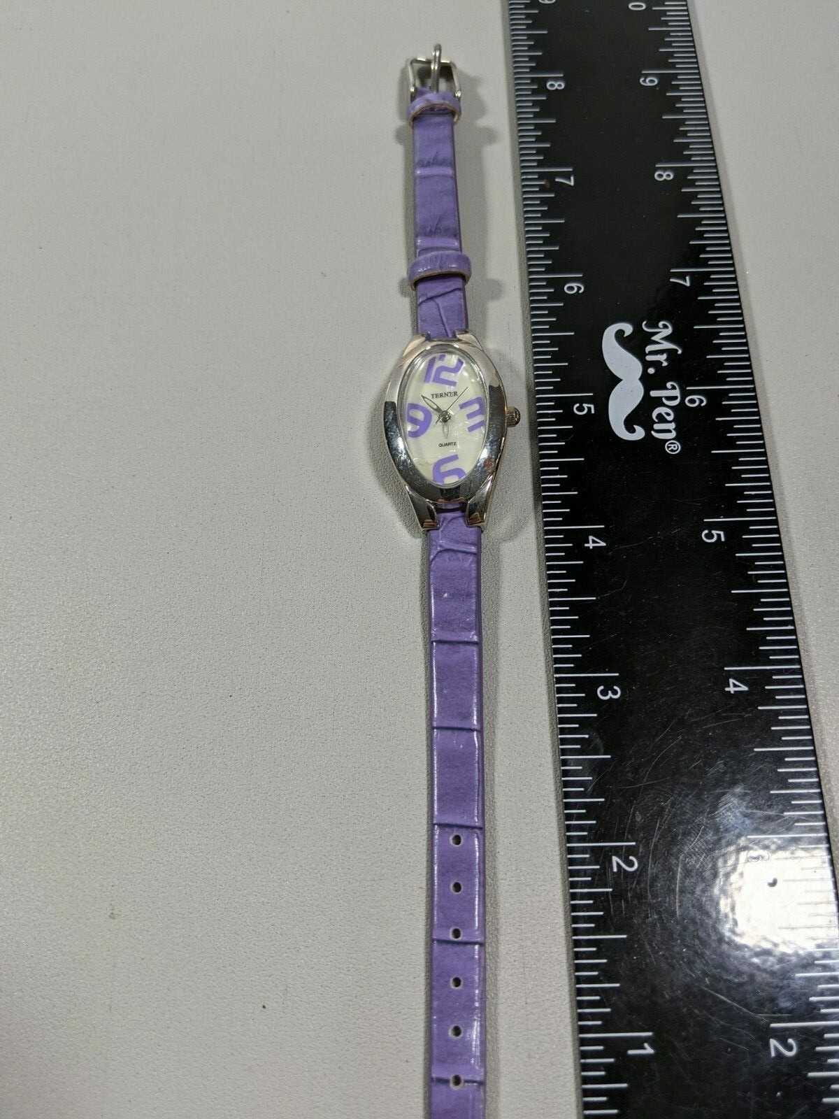 Bijoux Terner Pearlized Silver Tone Dial Oval Case Faux Leather Band Watch 8.5in
