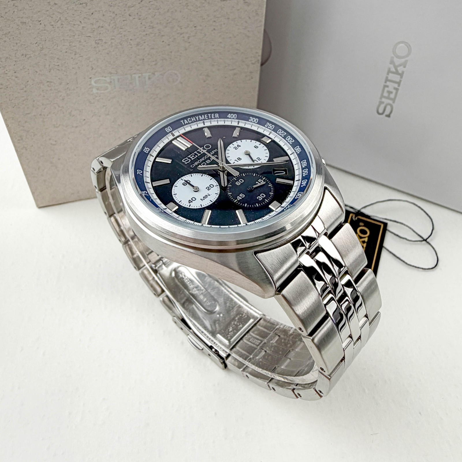 Men’s Seiko Essentials SSB427 Chronograph Blue Dial 41.5mm Steel Quartz Watch