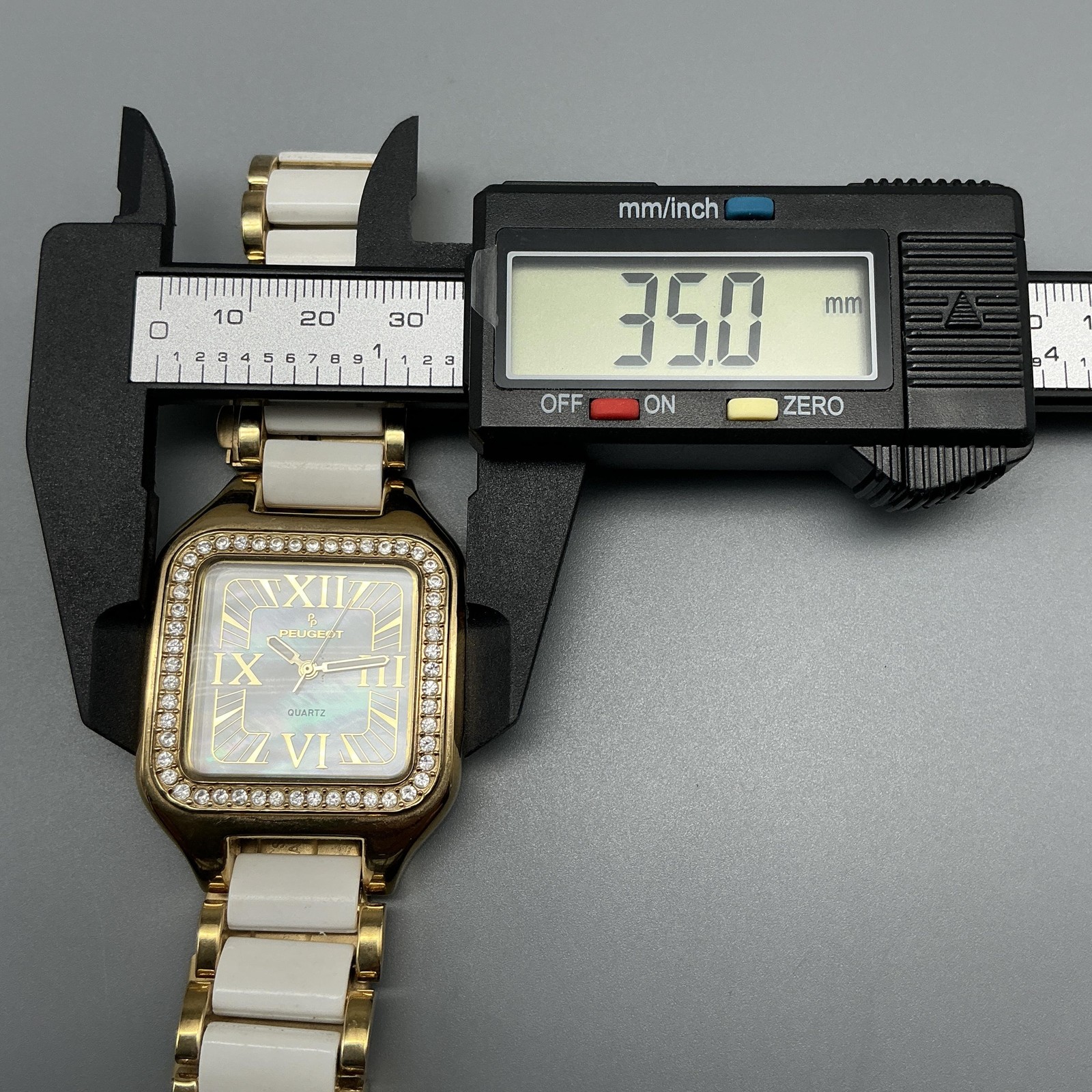 Peugeot Womens Watch 35mm Gold Tone MOP Crystal Bezel New Battery 7.25″