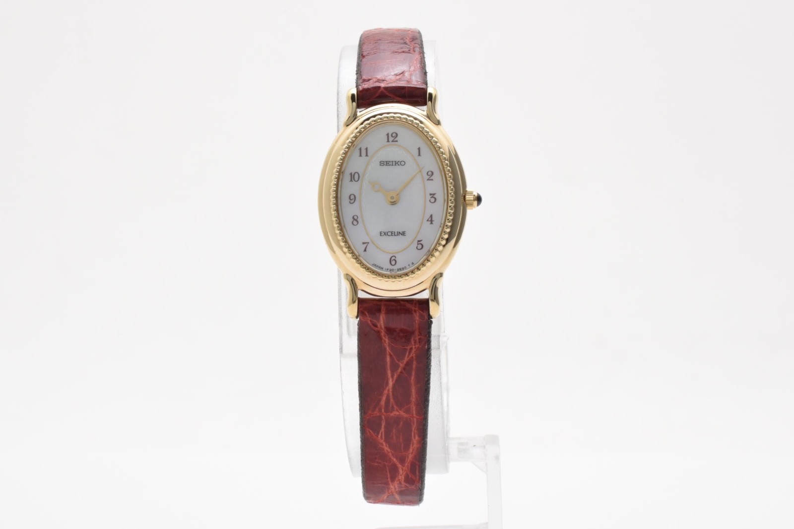 [Mint] SEIKO Exceline 1F20-6A4A Gold MOP Dial Red Leather Quartz Women’s Watch