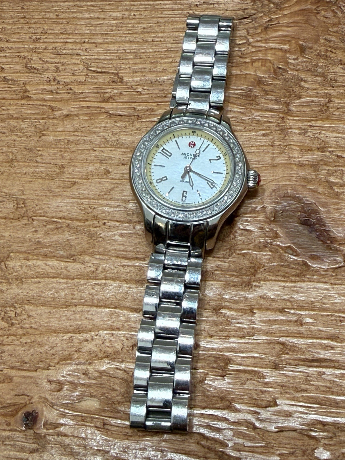 MICHELE Jetway Women’s Watch Swiss Quartz Diamond Bezel Silver SS Watch 32mm 50m