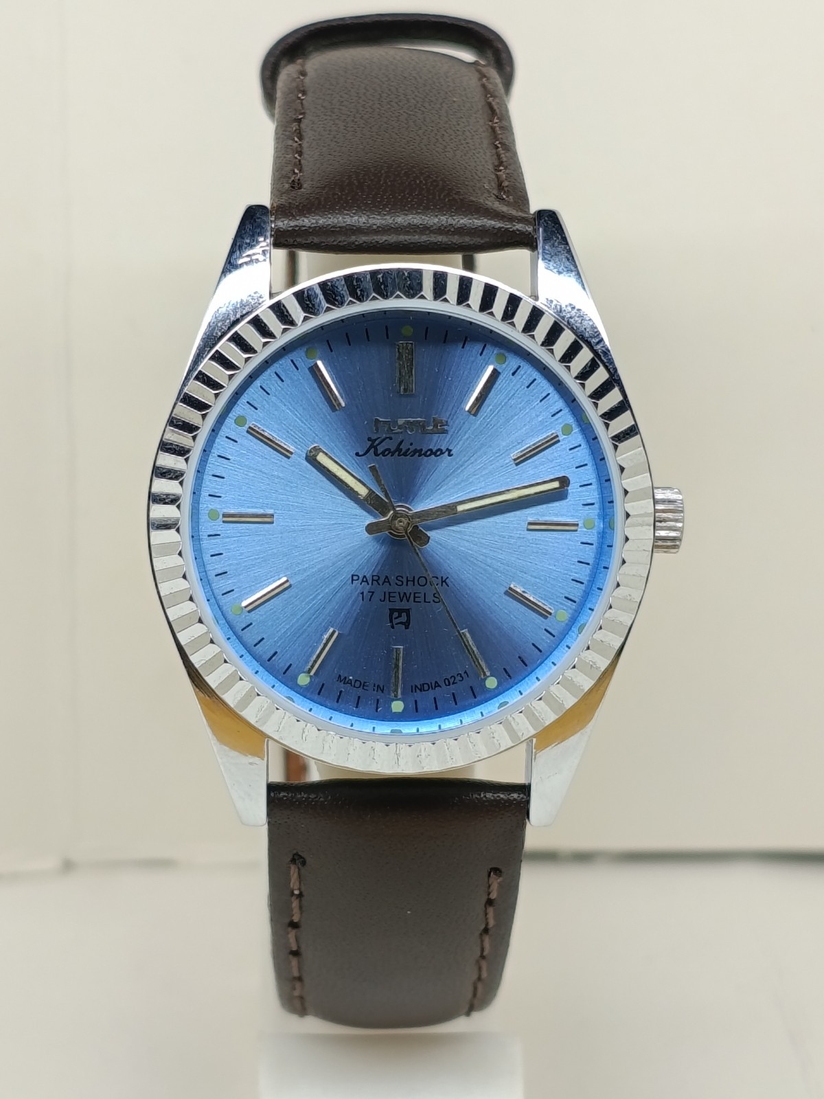 HAND WINDING VINTAGE HMT KOHINOOR BLUE DIAL FLUTED BAZEL WATCH FOR MENS