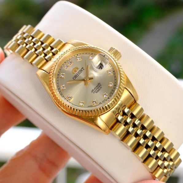 ORIENT President DayDate Automatic Gold Dial Diamond Indices Working With Box
