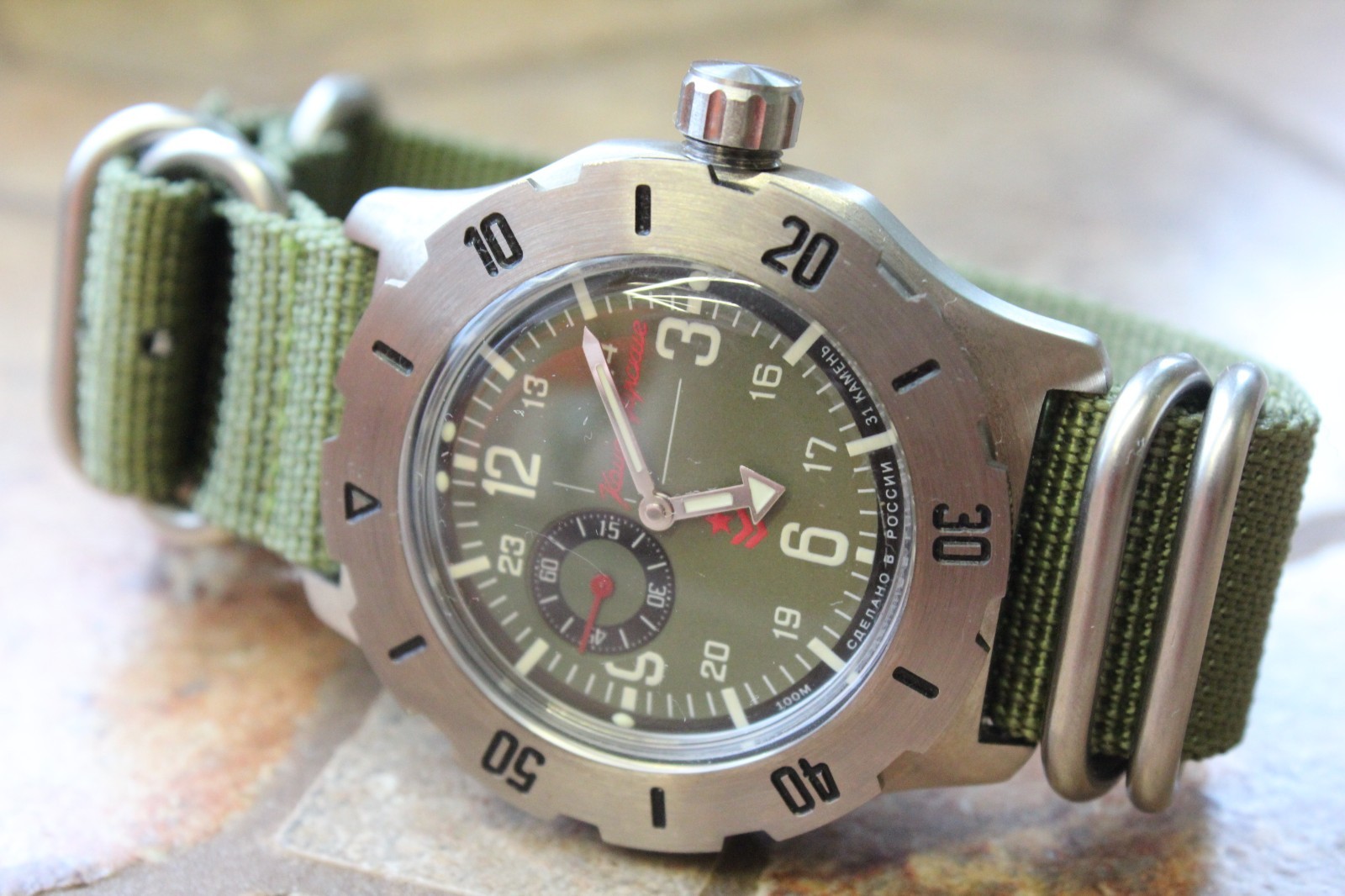 Vostok Komandirsky Diver Mechanical Auto Winding Wrist Watch 24 Hour K-35 350501