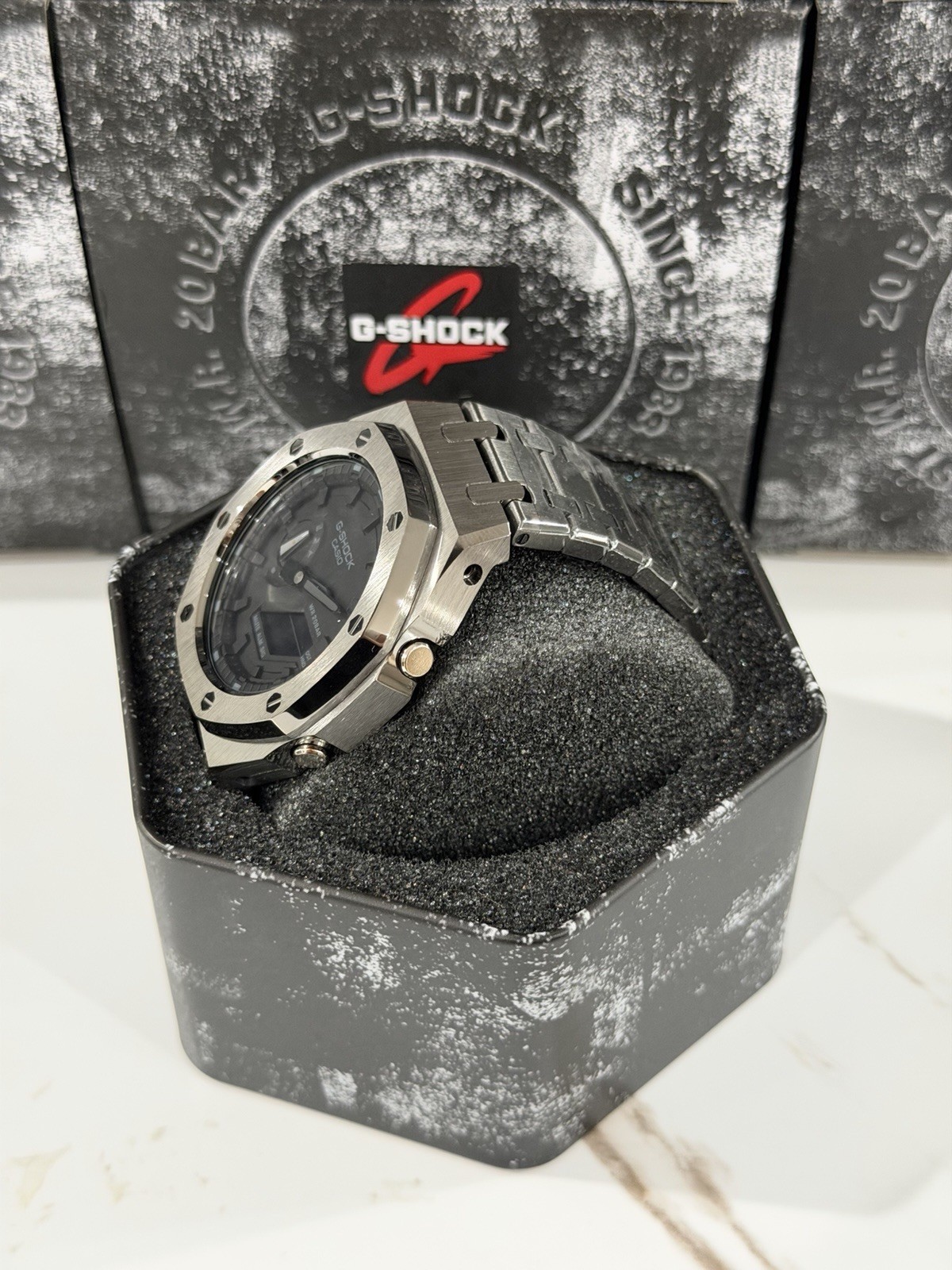 Casio GA-2100 G-Shock Watch – Sandblasted Metal Case Mod – Black Dial