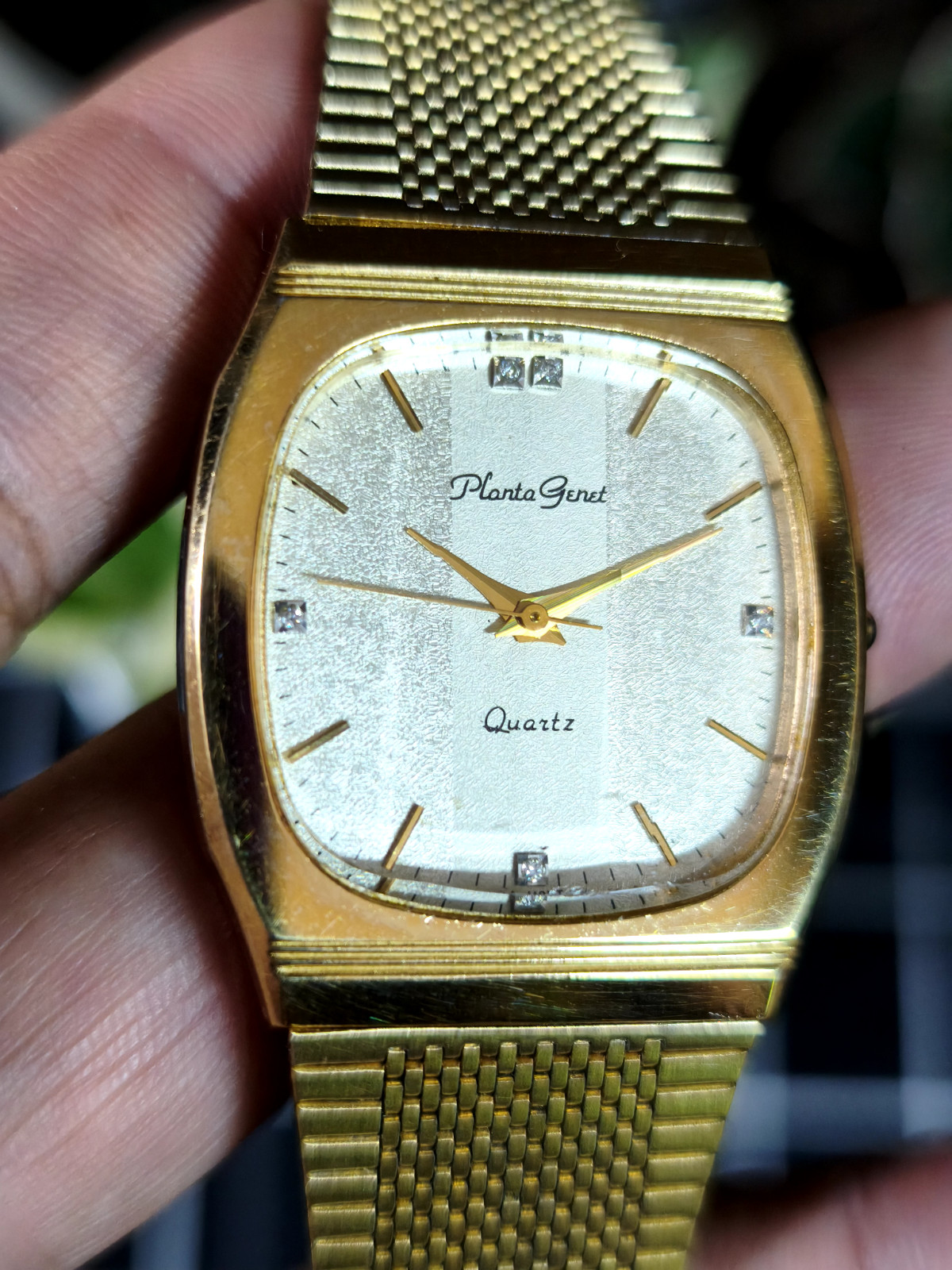 PLANTA GENET QUARTZ DRESS WATCH PG124 SWISS MOVEMENT CABOCHON CROWN MESH BAND