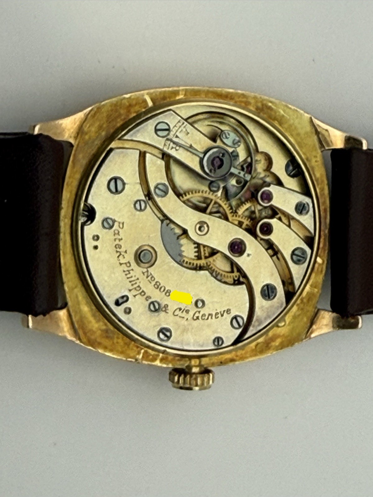 Rare Patek Philippe 30 x 40 mm 18K Yellow Gold Enamel Dial Watch 1924 w/ extract
