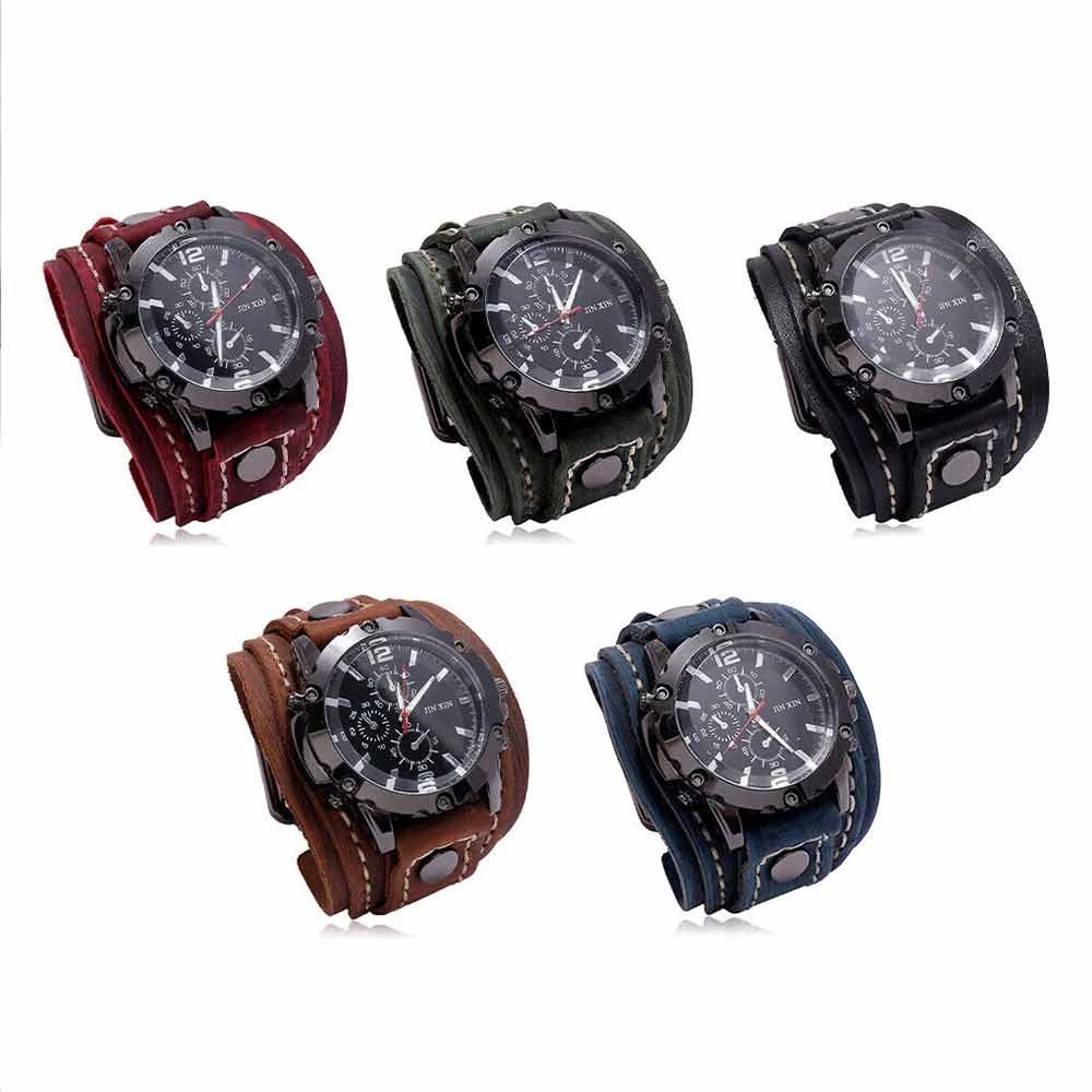 Military Retro PU Leather Strap Watch – Men’s Punk Quartz Cuff Wristwatch