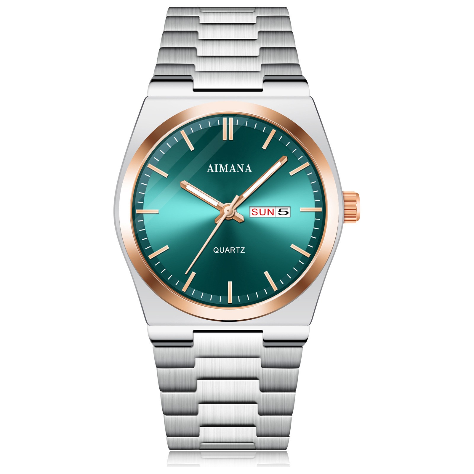 Mens Luxury Stainless Steel Quartz Watch Day Date 42mm Silver Blue Dial