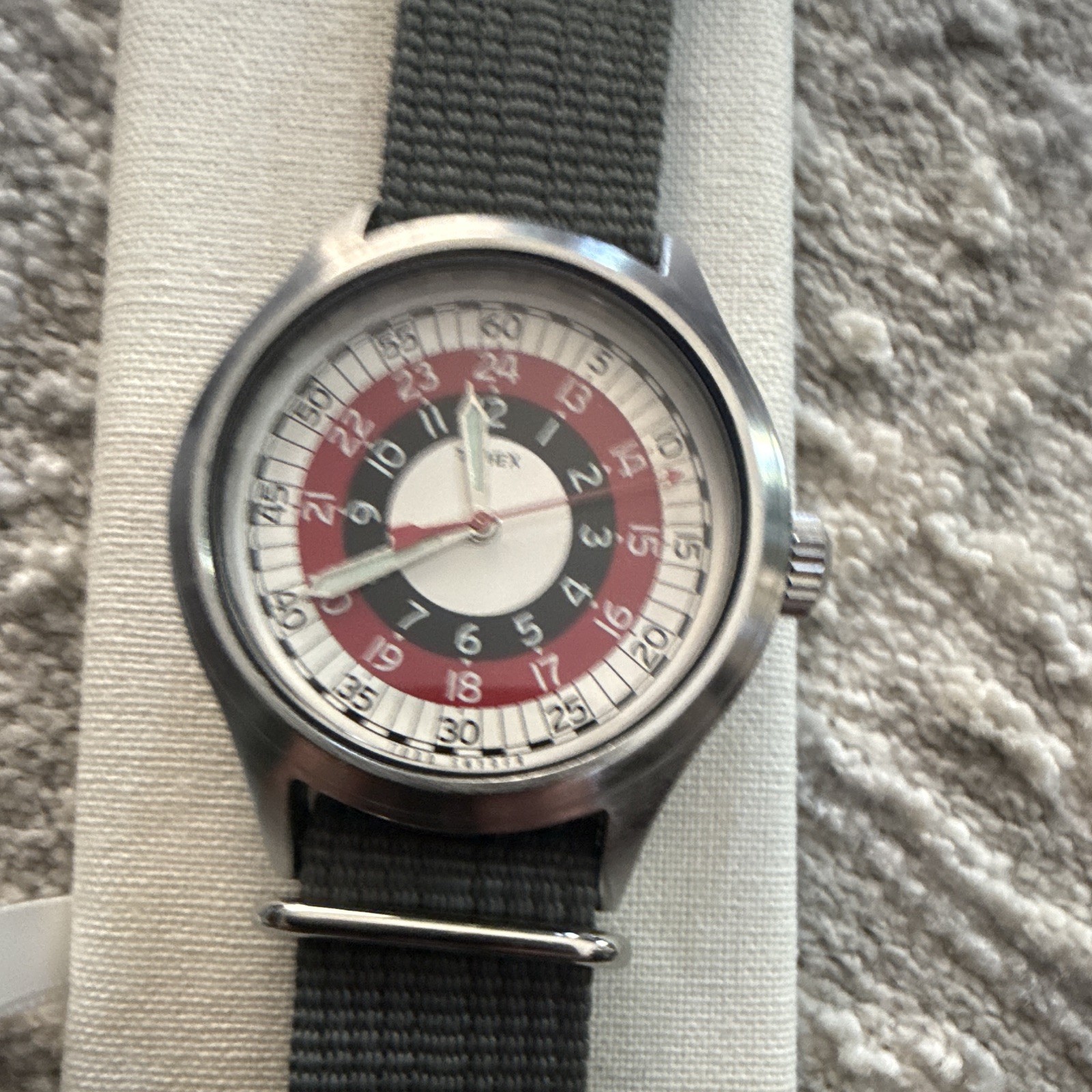 Timex MOD Watch Todd Snyder Archive Quartz Analog White Dial Gray Nylon Box