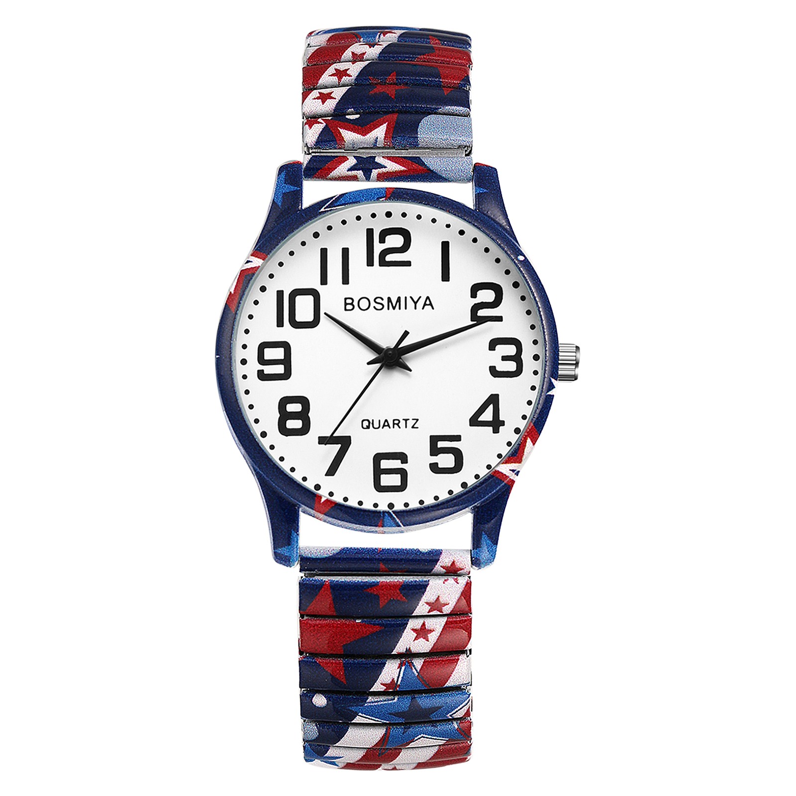 Women Men Boho American flag Easy-Read Elastic Stainless Steel Band Wrist Watch