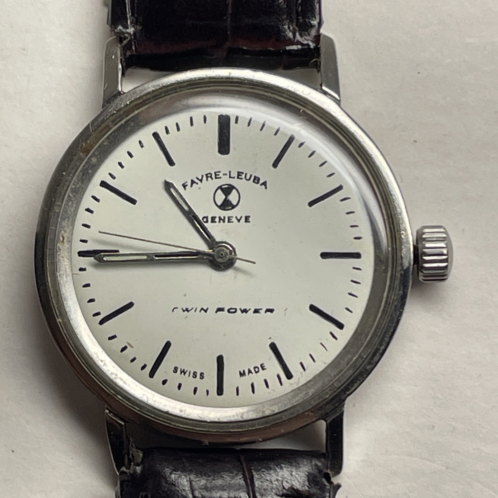 Favre Leuba Geneve Twin Power Watch Swiss Hand Winding Water Proof Mens Vintage