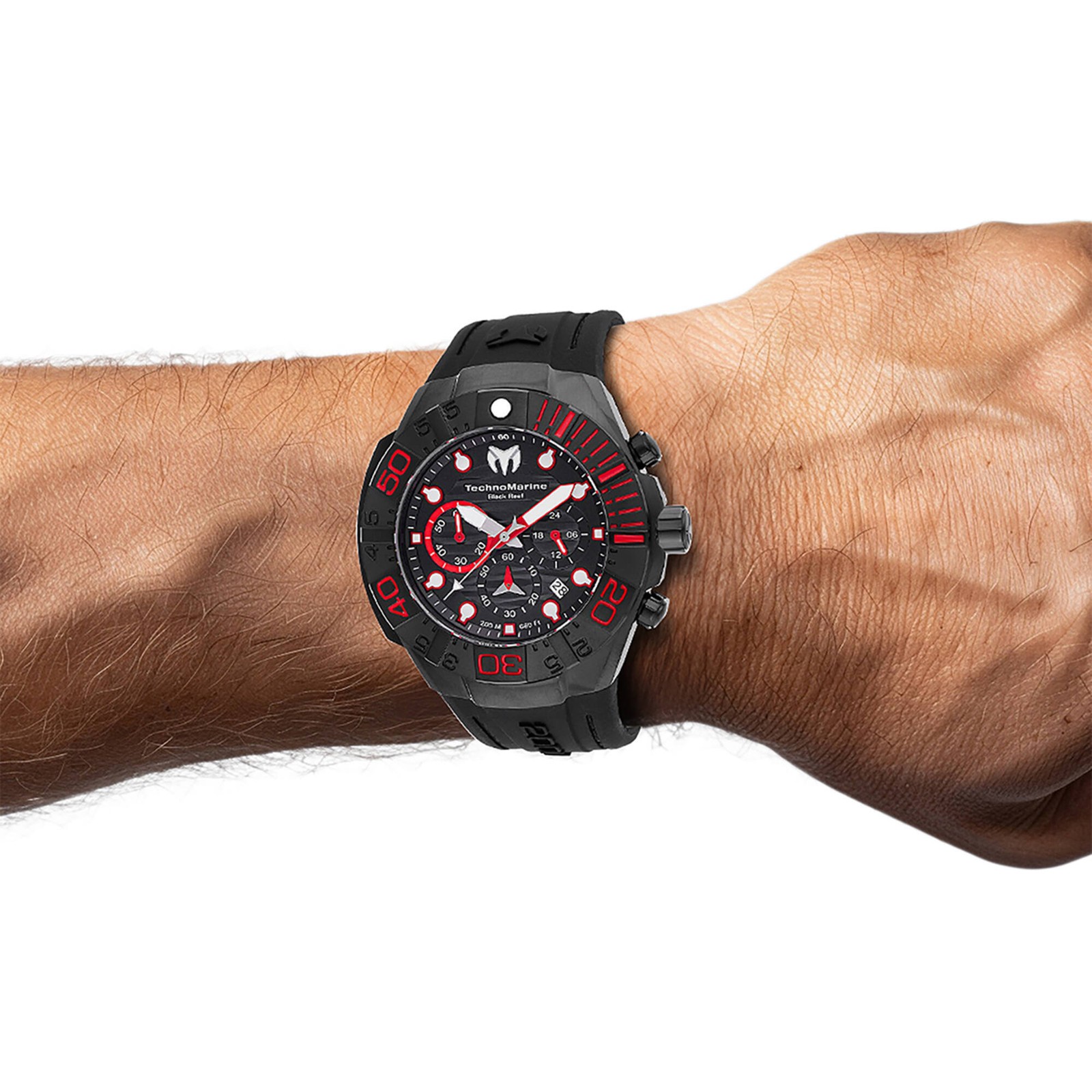 Technomarine Men’s Watch Reef Chronograph Black Silicone Rubber Strap TM-523010