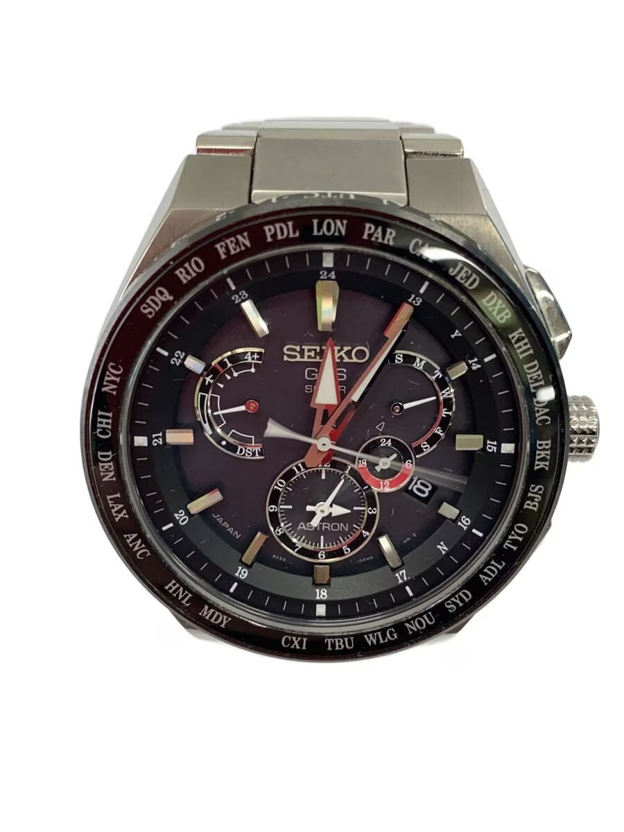 SEIKO ASTRON EXECUTIVE Solar Watch Analog Stainless BLK SLV 8X53 0AV0 2