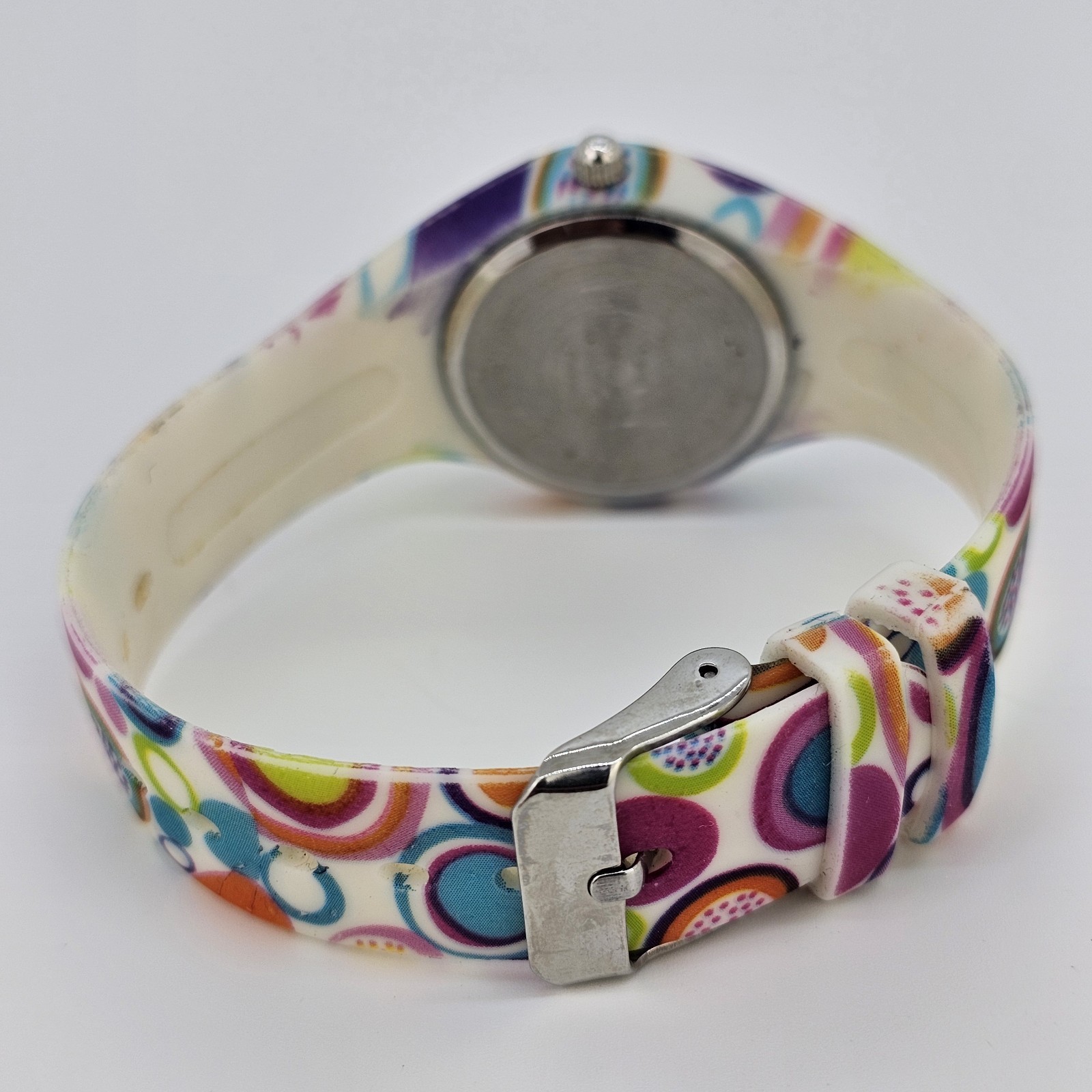 34MM Women’s Watch White Dial Multicolor Plastic Bands New Battery