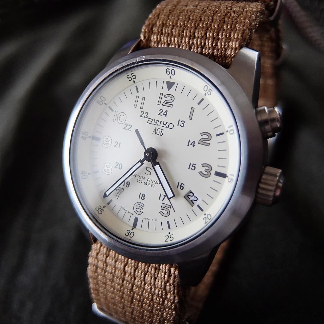 Seiko SUS AGS Military Dial 5M22-6C20 Watch Men’s