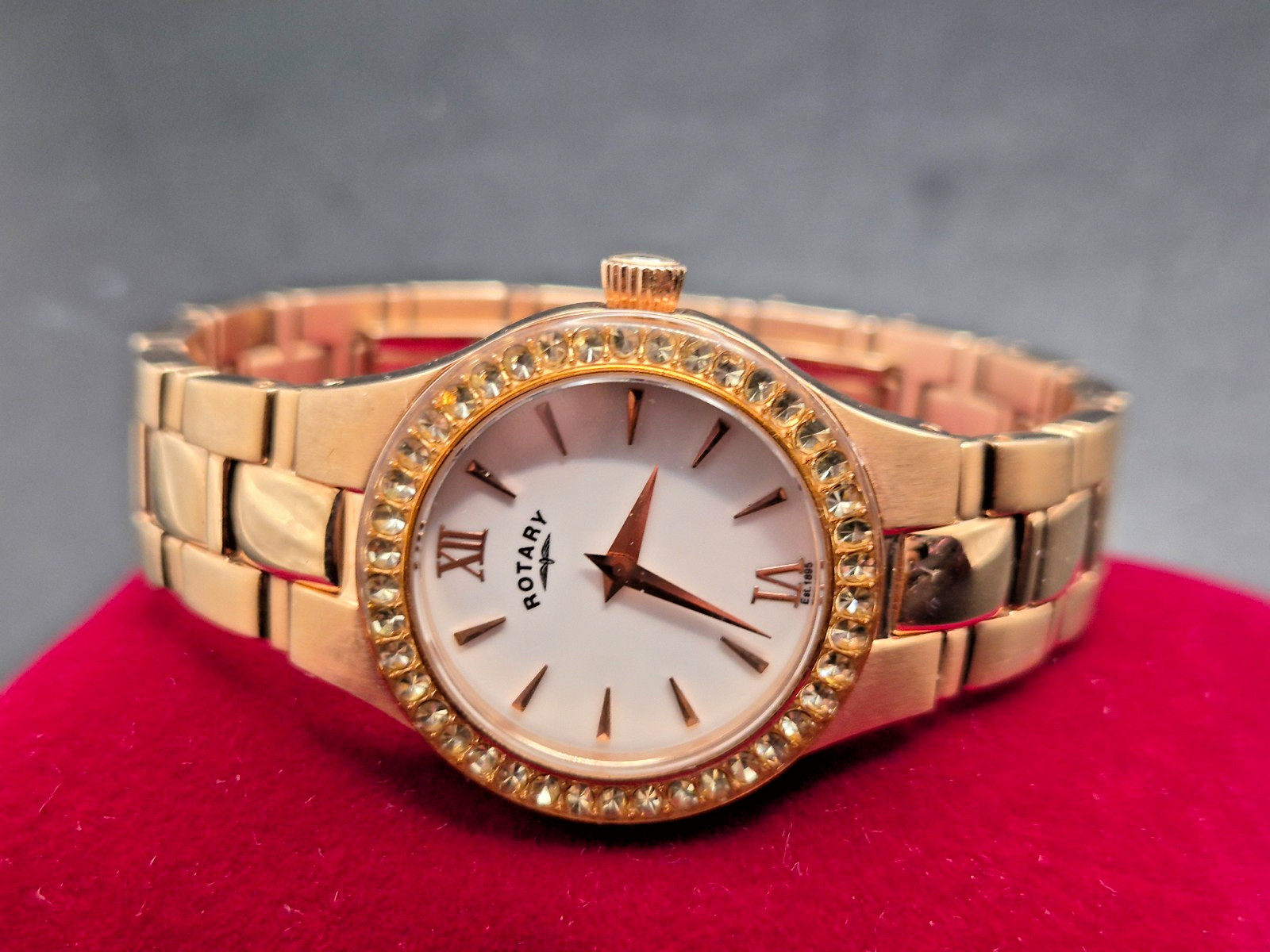 ROTARY Dolphin Standard Women’s Gold Tone Crystal Surround Watch-MINT/Working