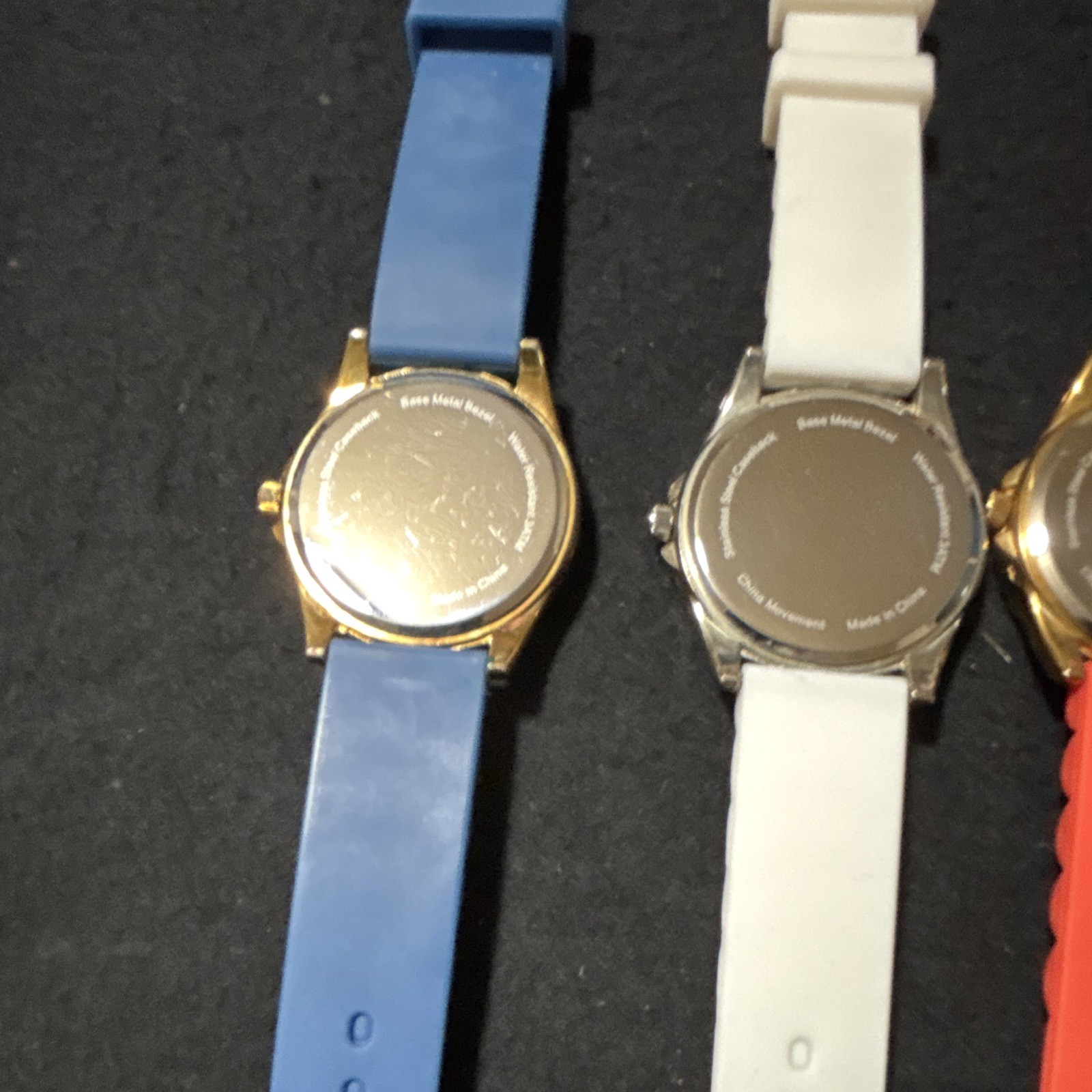 Geneve Lot of 4 Round Analog Watches Blue/White/Red/Black Rubber Straps
