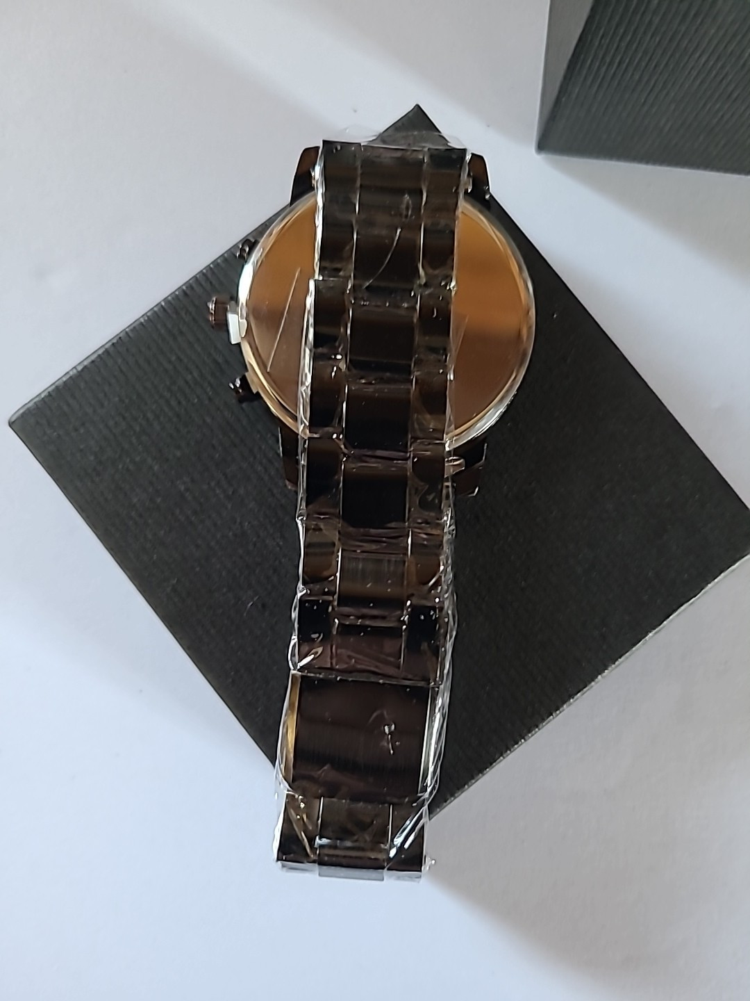 Geneva Men’s Gloss Black Watch With Black Dial With Gold 8 3/4 Inch Band