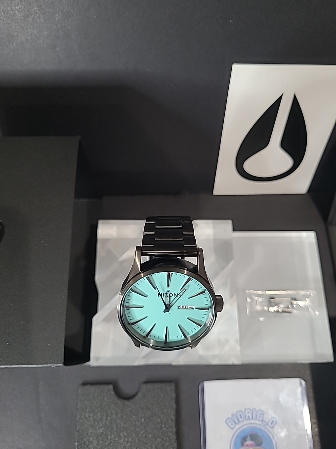 CUSTOM Nixon Sentry Quartz Watch Black Brushed/ Turquoise A105-2800.