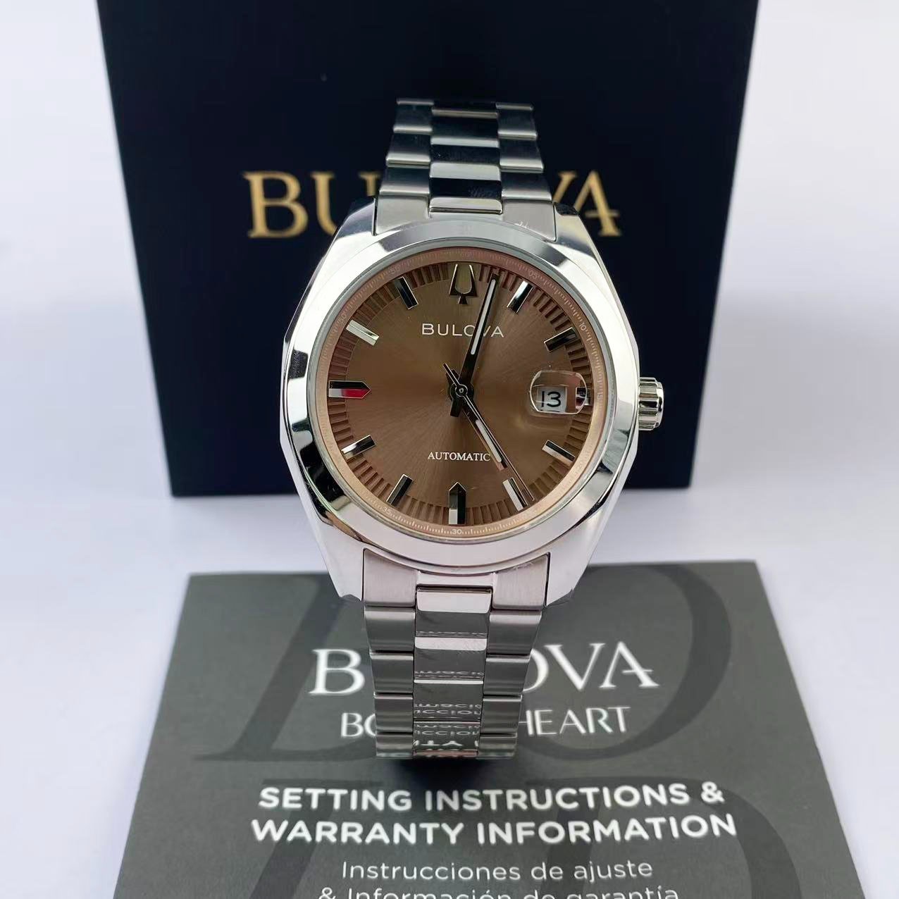 New Bulova Surveyor 96B470 Brown Dial Stainless Steel Men’s Automatic Watch 39mm