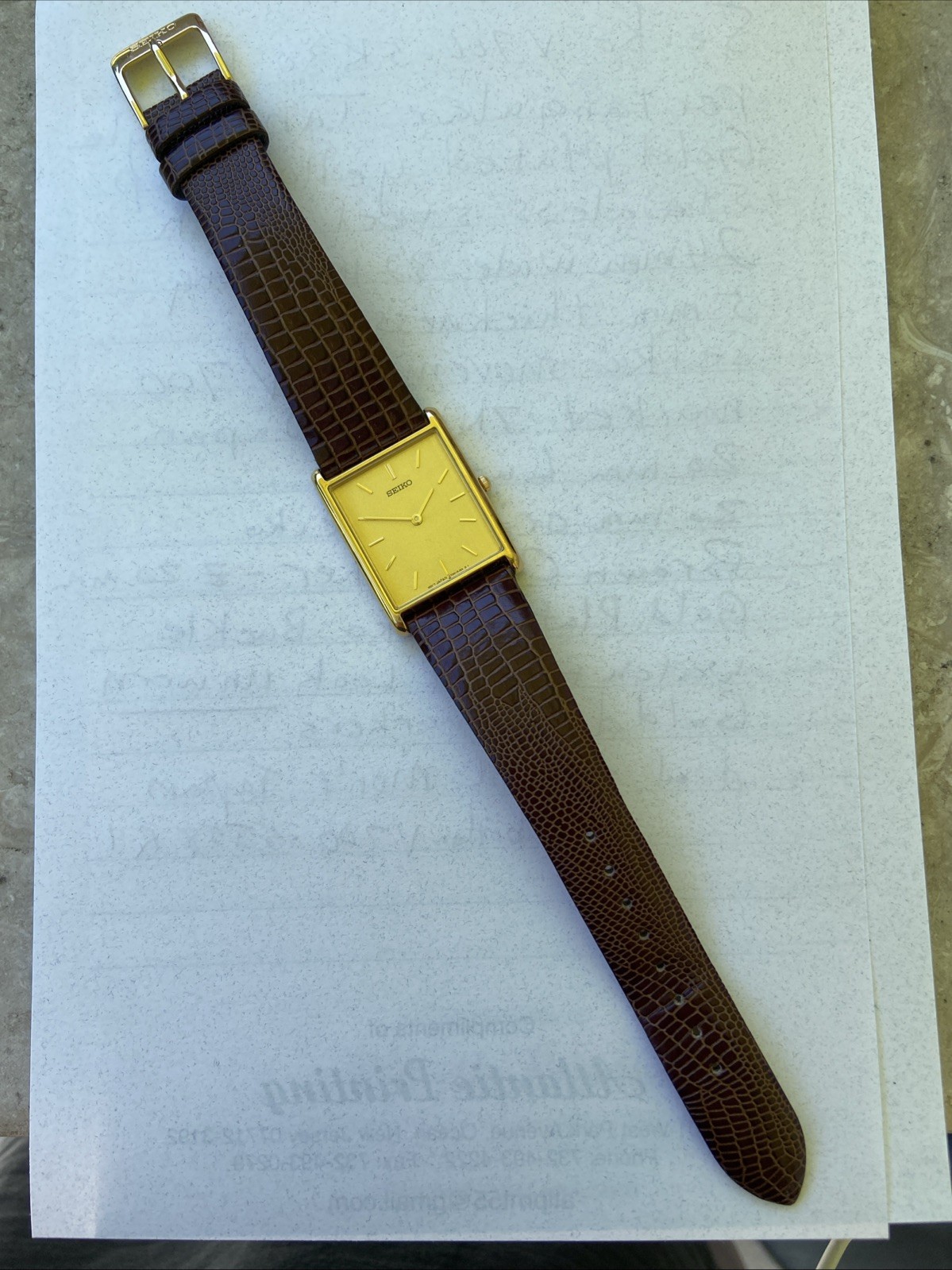 Seiko Rectangular Men’s Wrist Watch V700-5K30 Org Brown Calf Strap New Old Stock