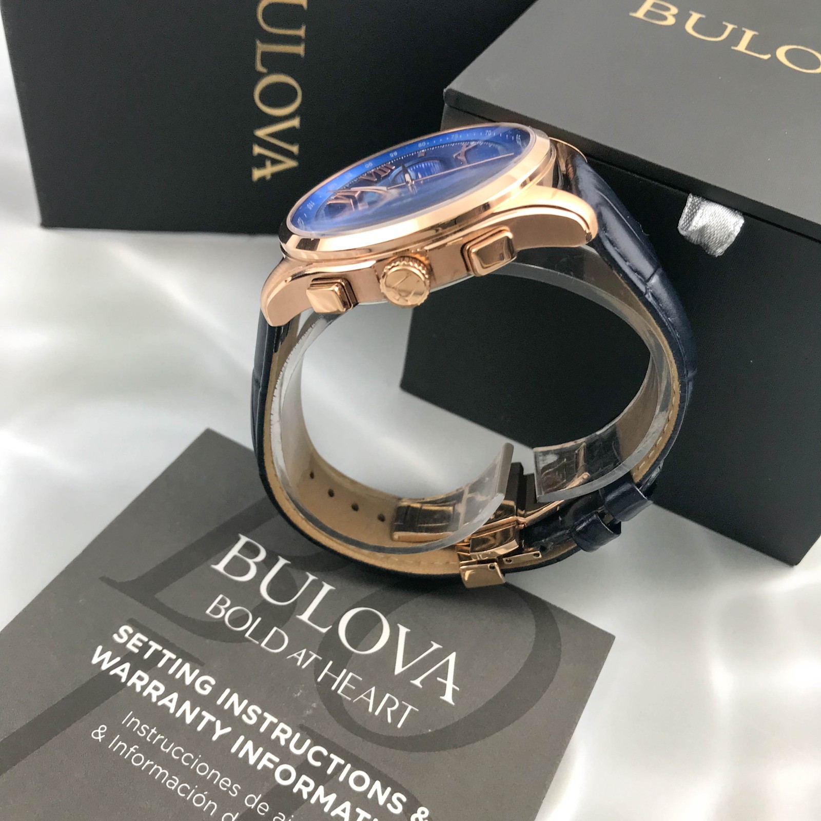 Bulova Men’s Classic Wilton 97B170 Blue Dial Leather Chronograph Watch 45MM