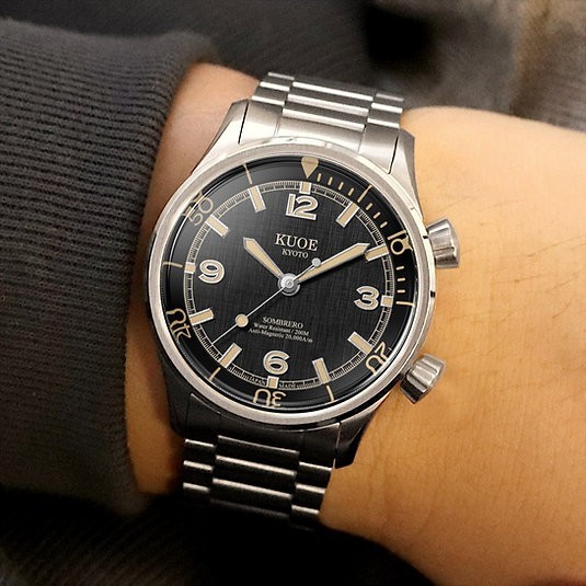 KUOE Kyoto SOMBRERO 90-011 Black Automatic 20ATM Linen Dial from JAPAN